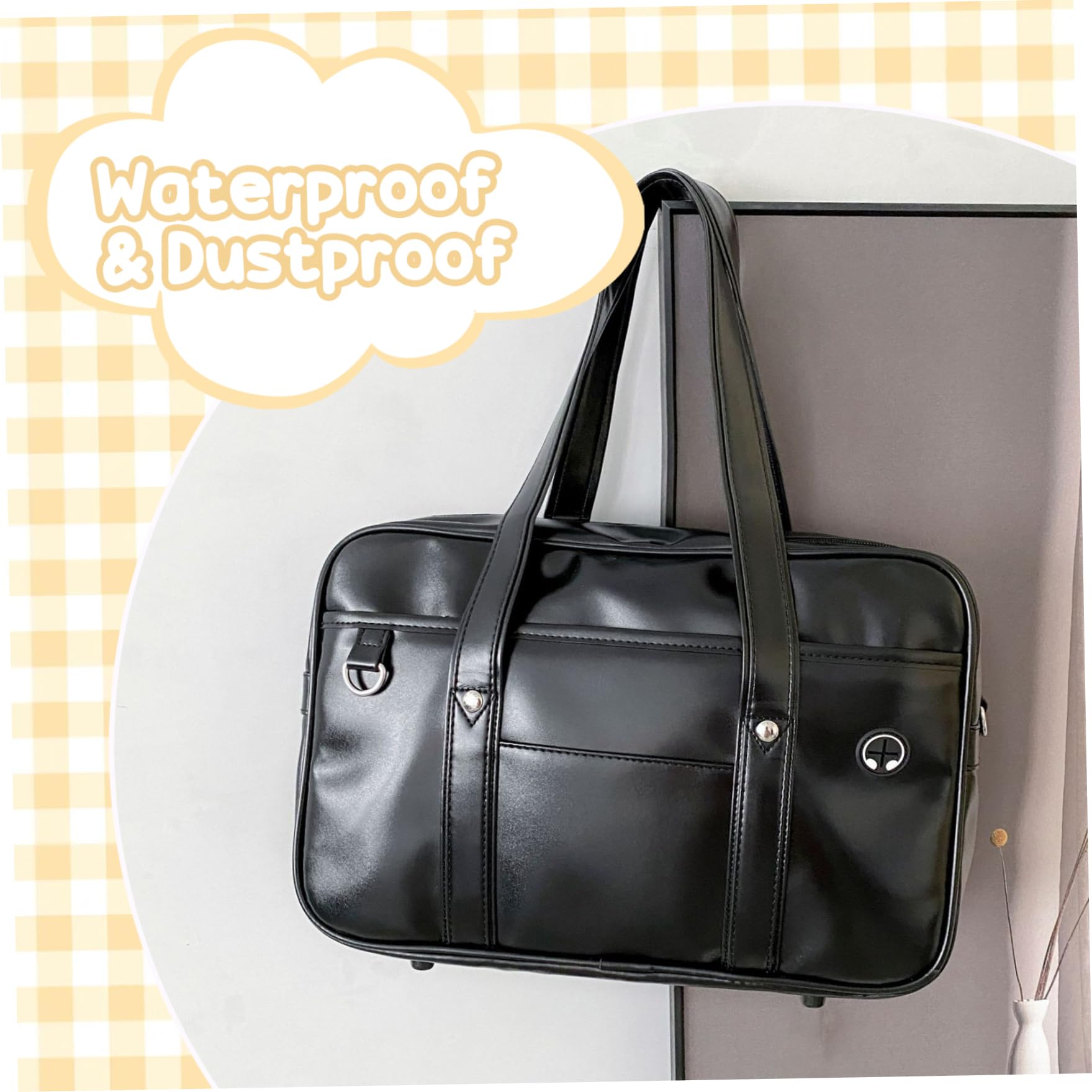 Borsa per la scuola giapponese in pelle PU, borsa multi tasca di capacità con foro per cuffie, a tracolla per laptop per studenti