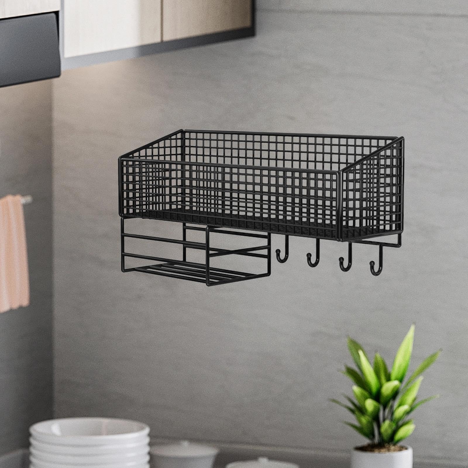 Cesto Da Parete In Metallo - Portaoggetti Sospeso Per Cucina - Grande - 40x13x13cm - Foto 6