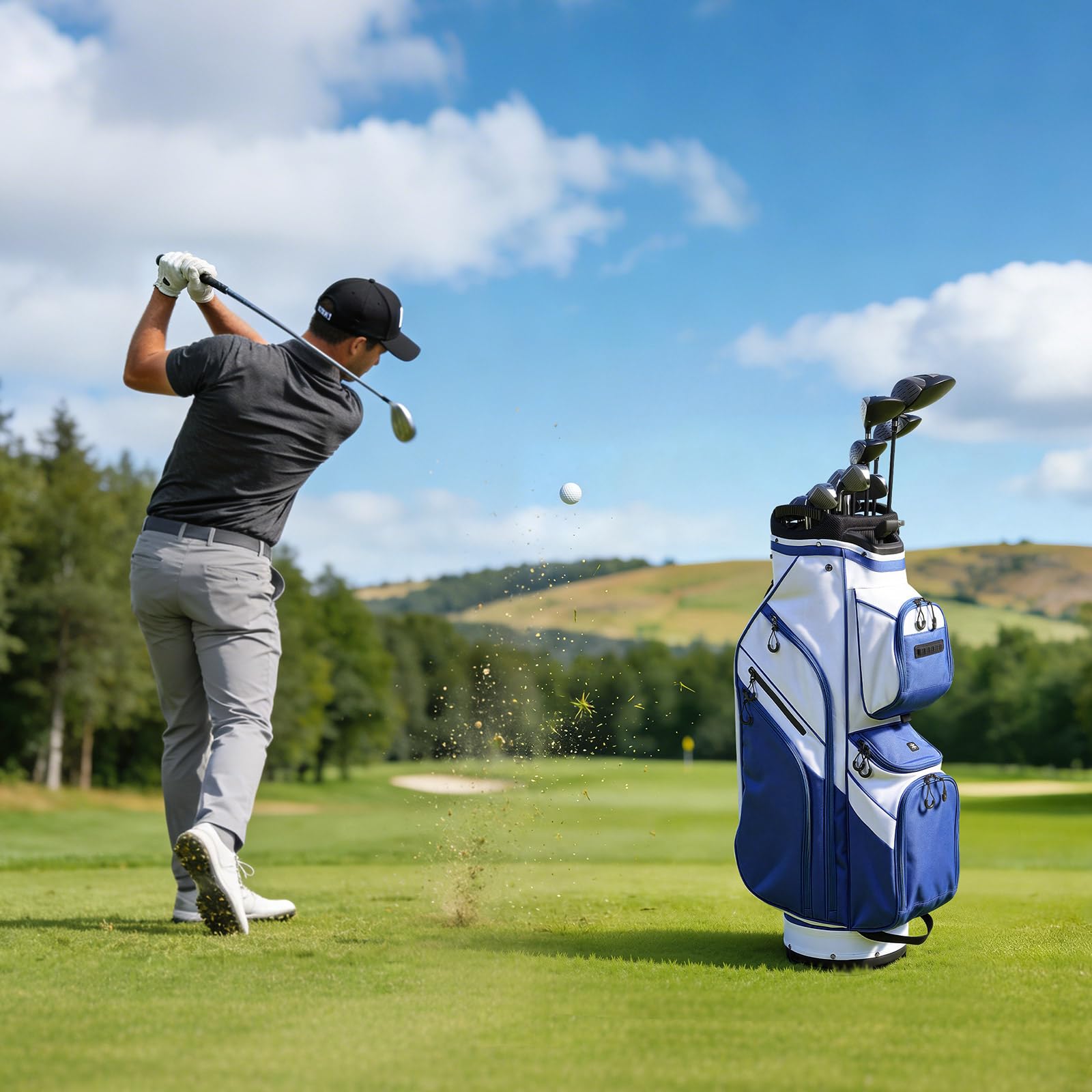 VEVOR Golfbag mit 15-facher Einteilung, Golftasche mit Ergonomischem Schultergurt Durchgehenden Trennfächern Regenhaube Stautaschen, Caddybag aus Leichtem Polyester für Herren Damen Golf Cartbag