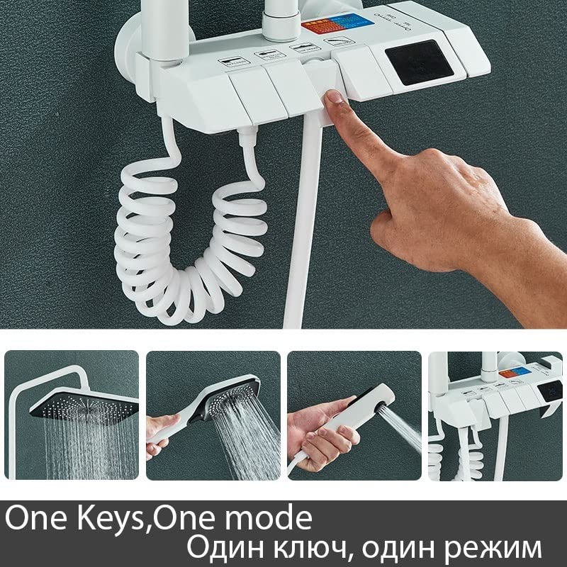 Biały cyfrowy wyświetlacz zestaw prysznicowy LCD ciepła i zimna łazienka zestaw prysznicowy System kranowy 4 Way opady deszczu kran łazienkowy Mixer Tap(Digital Grey)