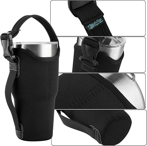 Miniatura 5 de Beautyflier Bolsa de neopreno 3 en 1 compatible con vaso de acero inoxidable YETI RamblerStanley IceFlow de 30 onzas, portavasos aislado con