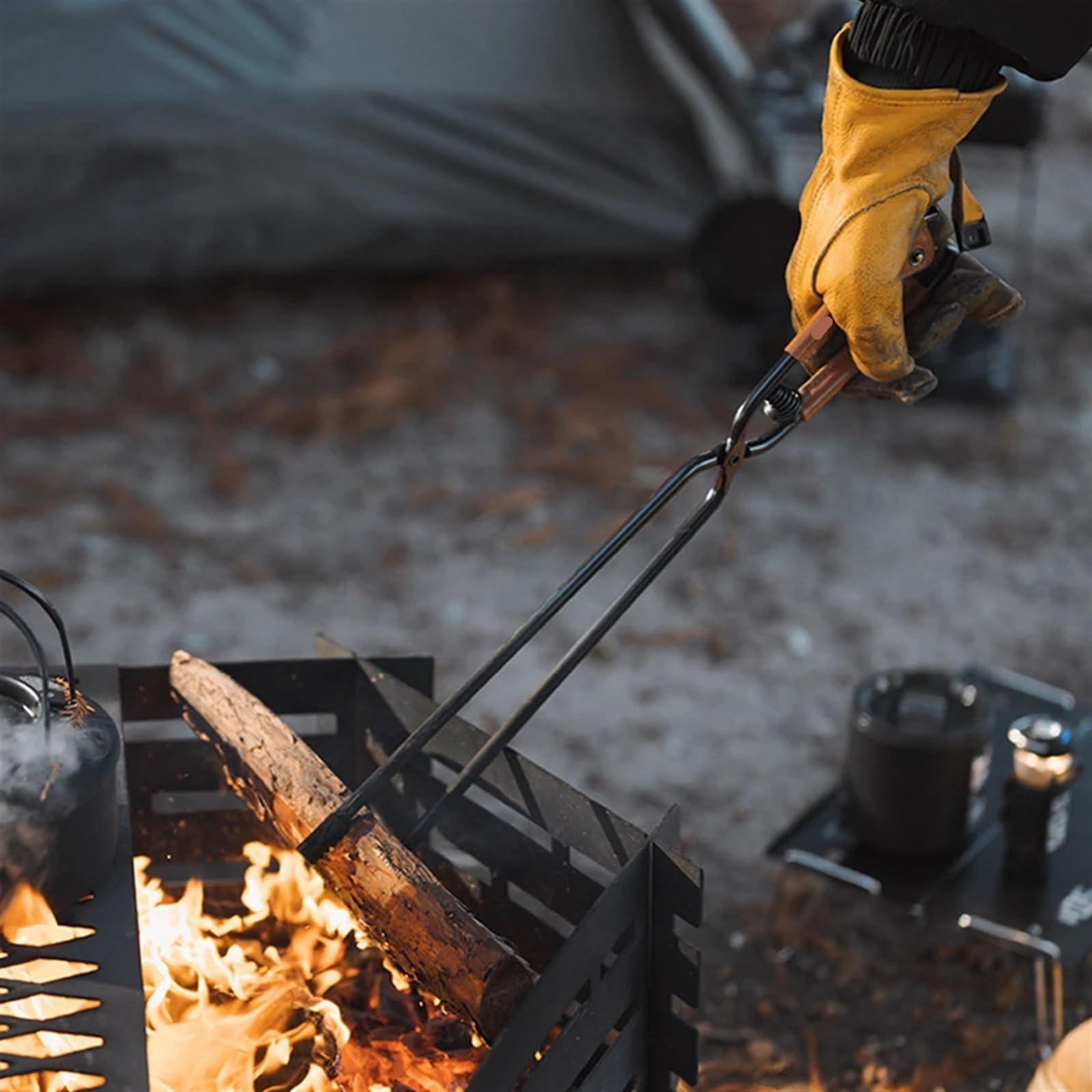 Szczypce Przeciwpożarowe Camping Fire Poker Zagęszczone Ze Stali Węglowej Ognisko Klip Do Drewna Opałowego Przenośne Narzędzia Grillowania Na Świeżym Powietrzu(55CM)