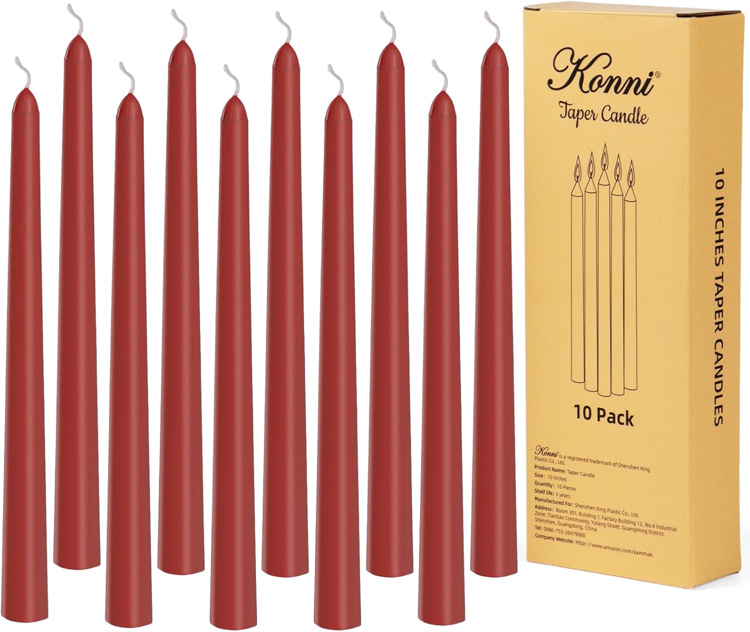 KONNI 0.87×10 Inch Dark Red Taper Candles, Unscented and Smokeless Tall Candlesticks, 10 Pack Tapered Candles with Cotton Wicks, Long Burning, Ideal for Weddings, Dinner Parties, and Home Décor