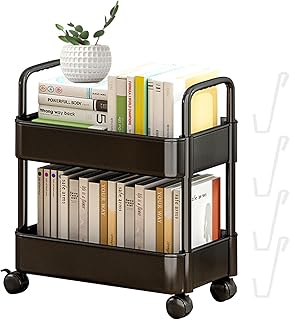 Movable Bookshelf Cart, Mobile Book Cart, Multfunctional Removable Bookcase Bookshelf, Compact Practical Rolling Organization Shelf, Mobile Bookshelf for Bedroom Living Room Home School Kids Children