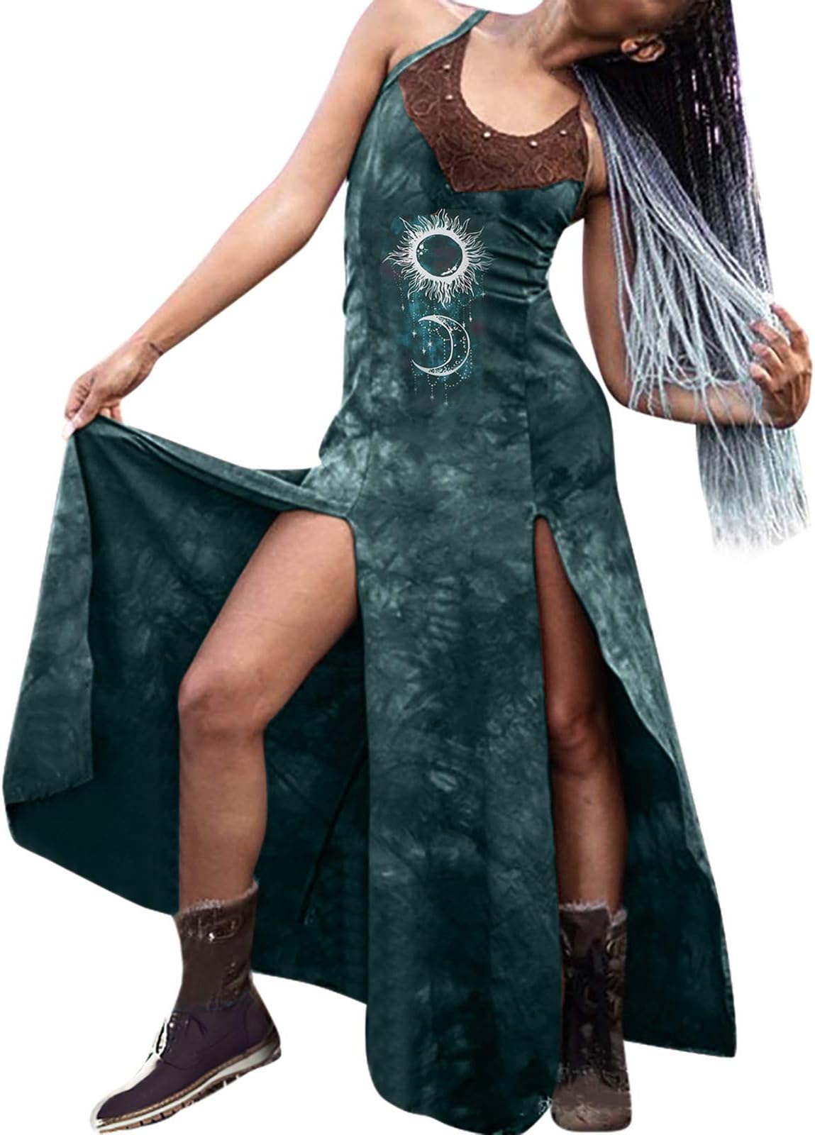 Casual Party Plus Size Summer Retro Dress Women Sexy Halloween Dress Halter Wrap Sleeveless Slit Maxi Dress Elegant