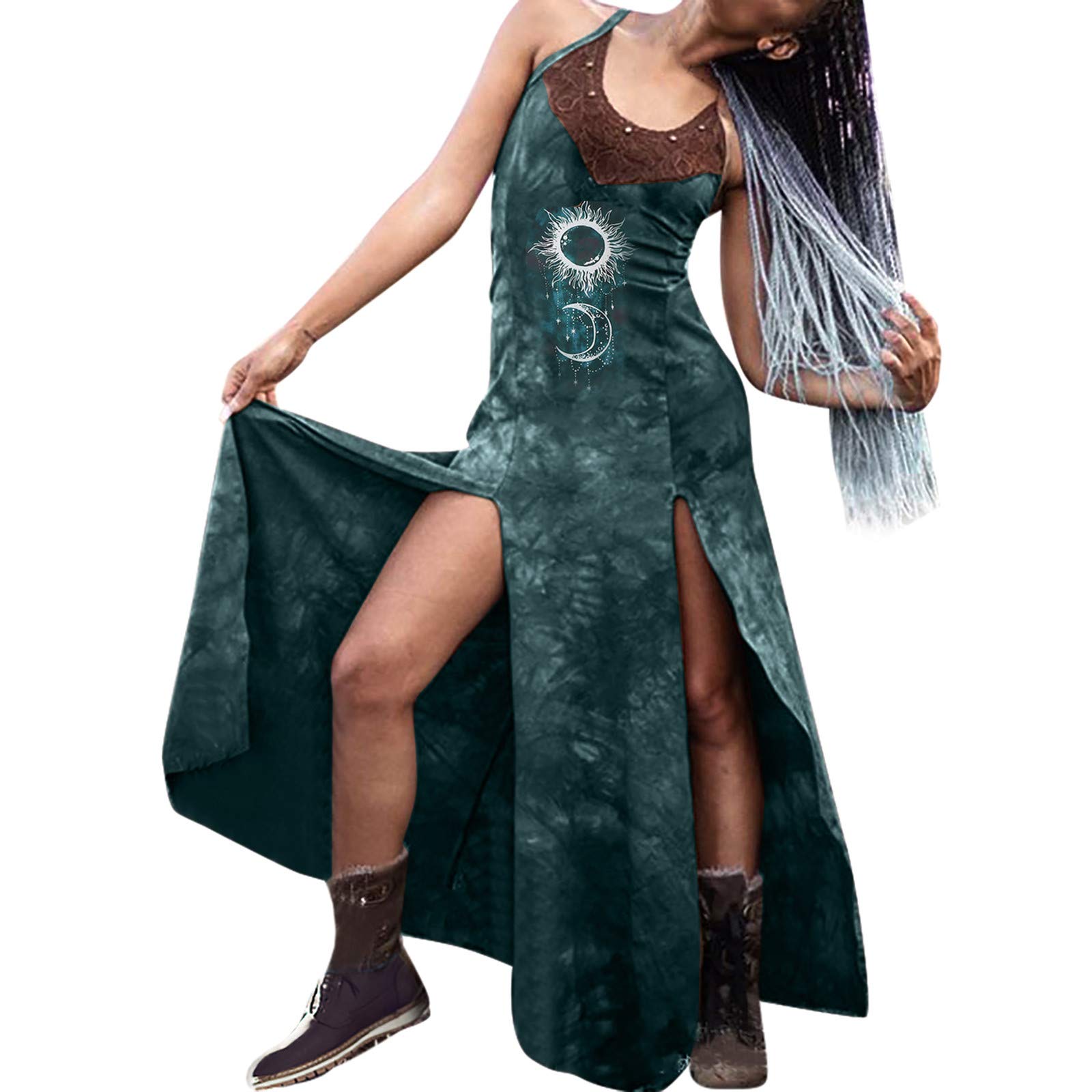 Casual Party Plus Size Summer Retro Dress Women Sexy Halloween Dress Halter Wrap Sleeveless Slit Maxi Dress Elegant