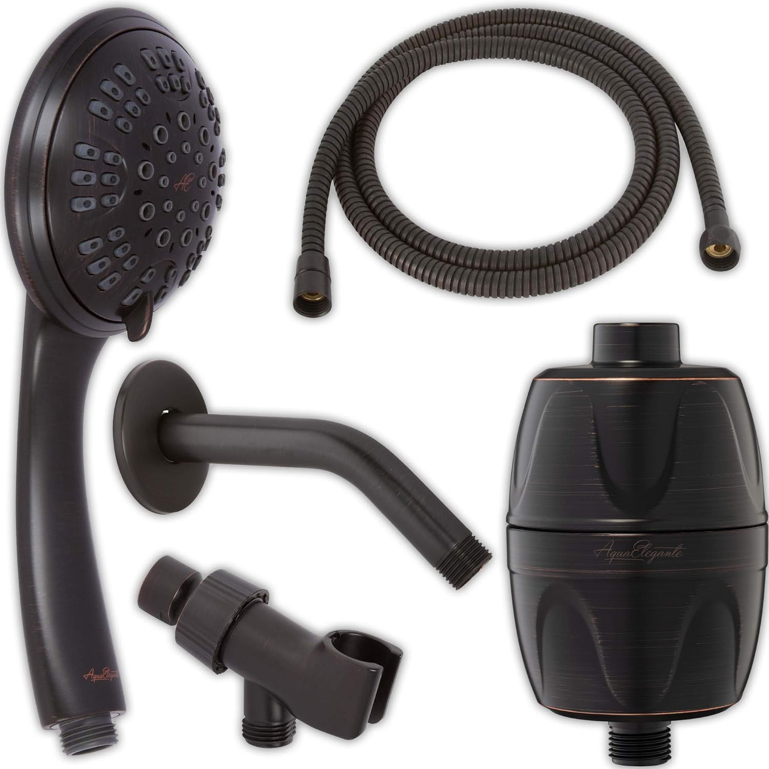 6 Function Handheld Kit + Filter + Arm - High Pressure Hand Held Showerhead With Mount And Stainless Steel Hose + Filter To Remove Chlorine + Shower Arm And Flange, 2.5 GPM - Oil-Rubbed Bronze