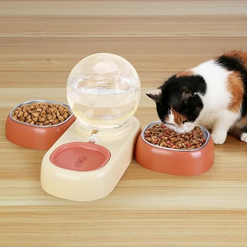 Miniatura 8 de SubClap Juego de cuencos triples para gatos y alimentos con botella dispensadora automática de agua, 2 cuencos desmontables de acero inoxidable para