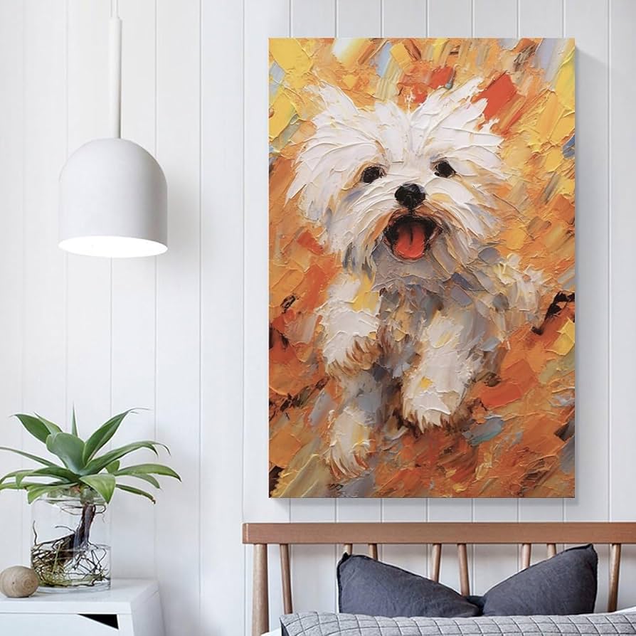 マルチーズ ペット 犬 動物 原画 アート 絵画 画家 インテリア イラスト マルチーズ】うちの子絵画『ふかふか♪』イラスト（額・マット