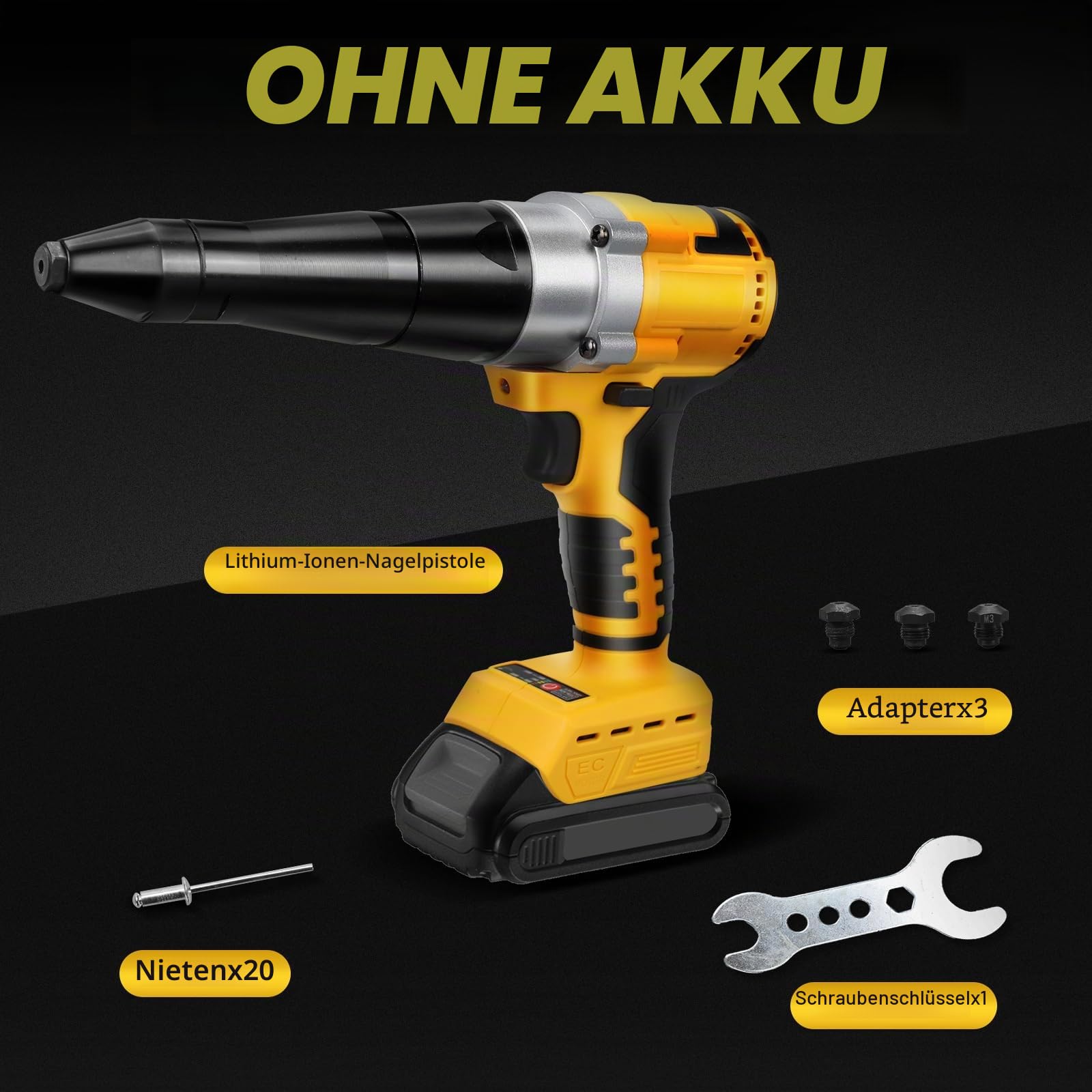 Akku Nietpistole mit 20 Nieten für Dewalt 20V Akku (ohne Batterie)