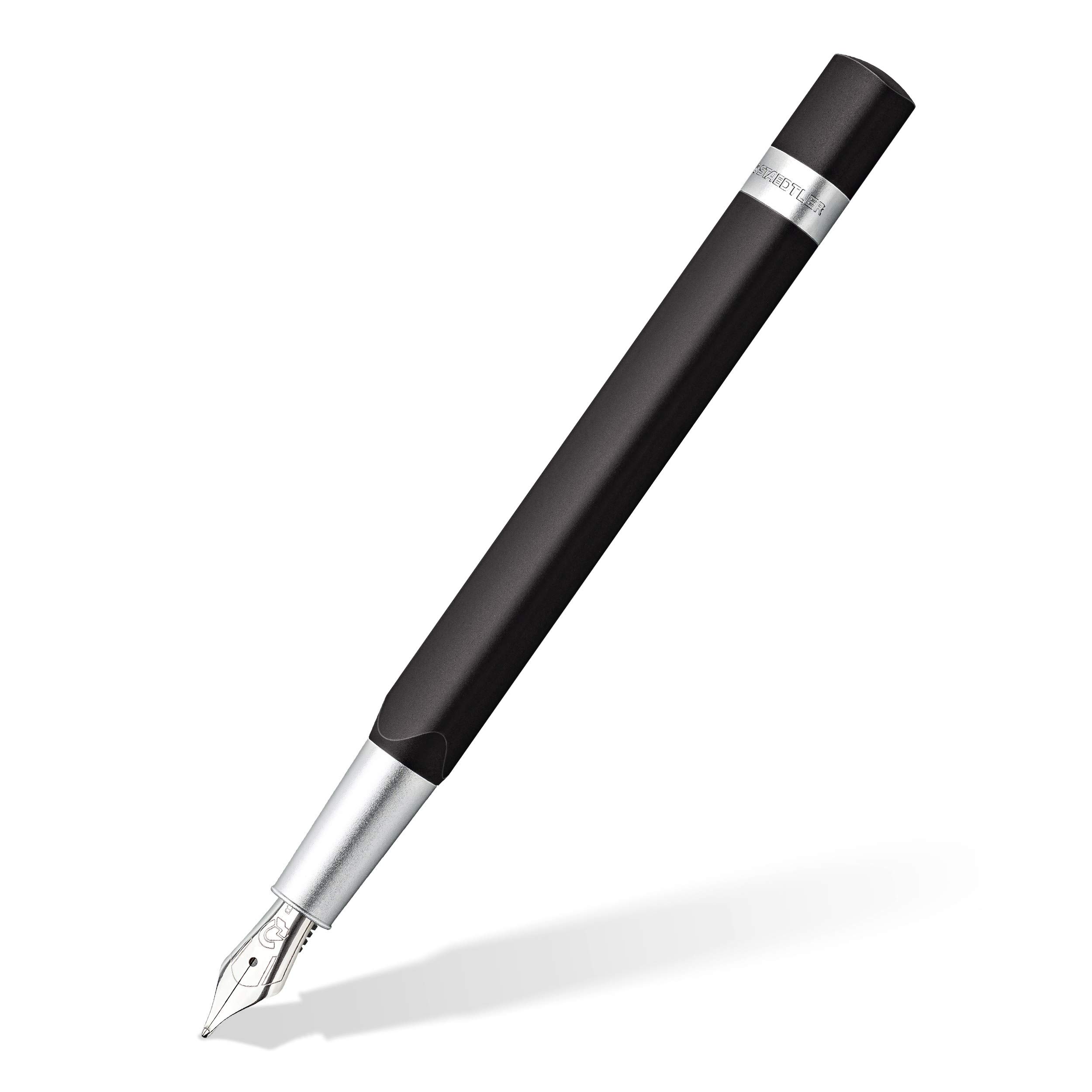STAEDTLER 476TRX9 B ST Füller Trx (ergonomische Dreikantform, matte samtweiche Aluminium-Oberfläche, Aufsteckkappe, Standard Tintenpatrone, hochwertige Edelstahlfeder, Farbe: schwarz, Strichstärke B) | Eloxierter Aluminiumschaft, Edelstahlfeder, Patronen-