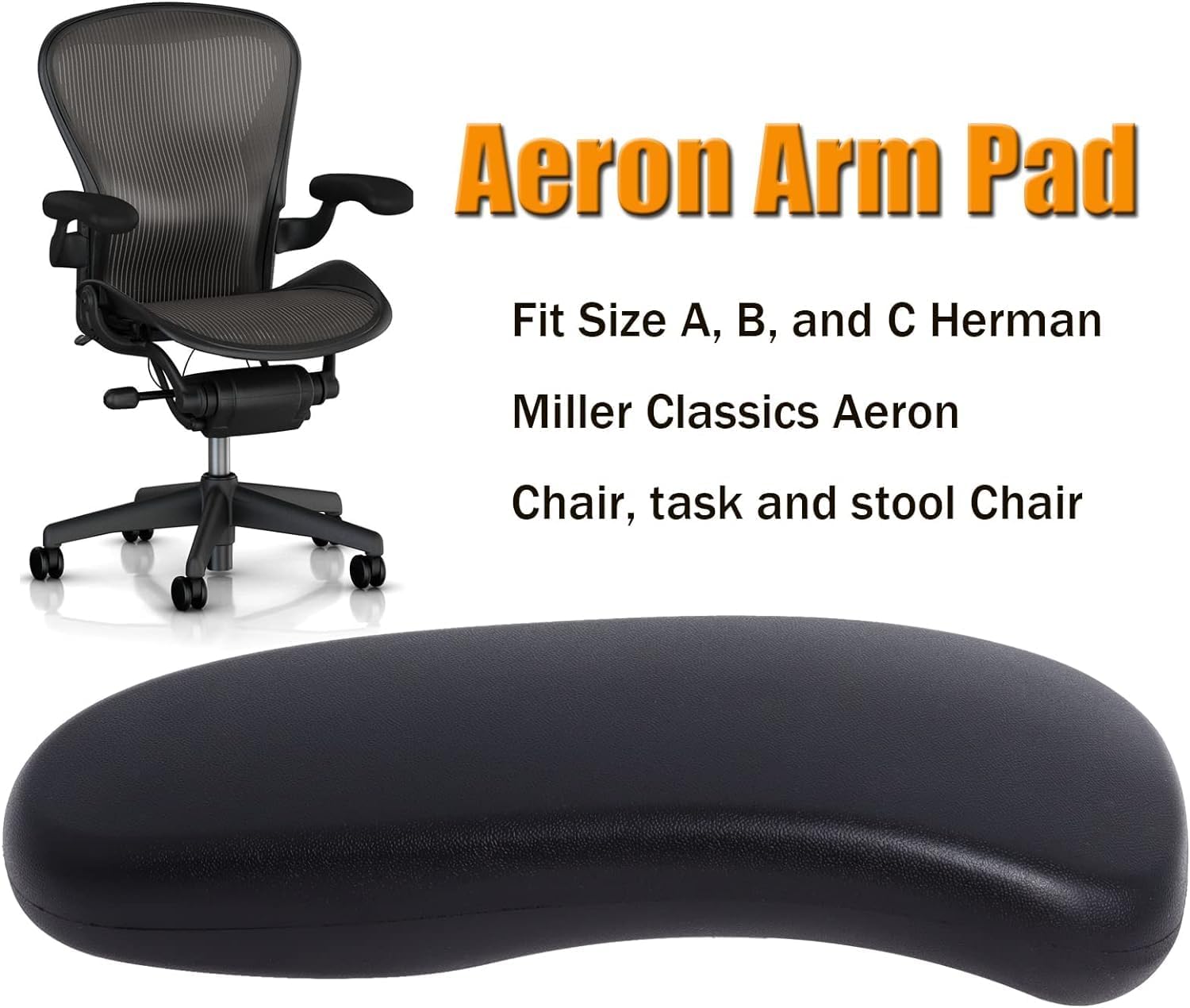 Office Chair Arm Pads Replacement for Herman Miller Classic Aeron Chair Graphite, 2Pack 100% Polyurethane Finish, Black