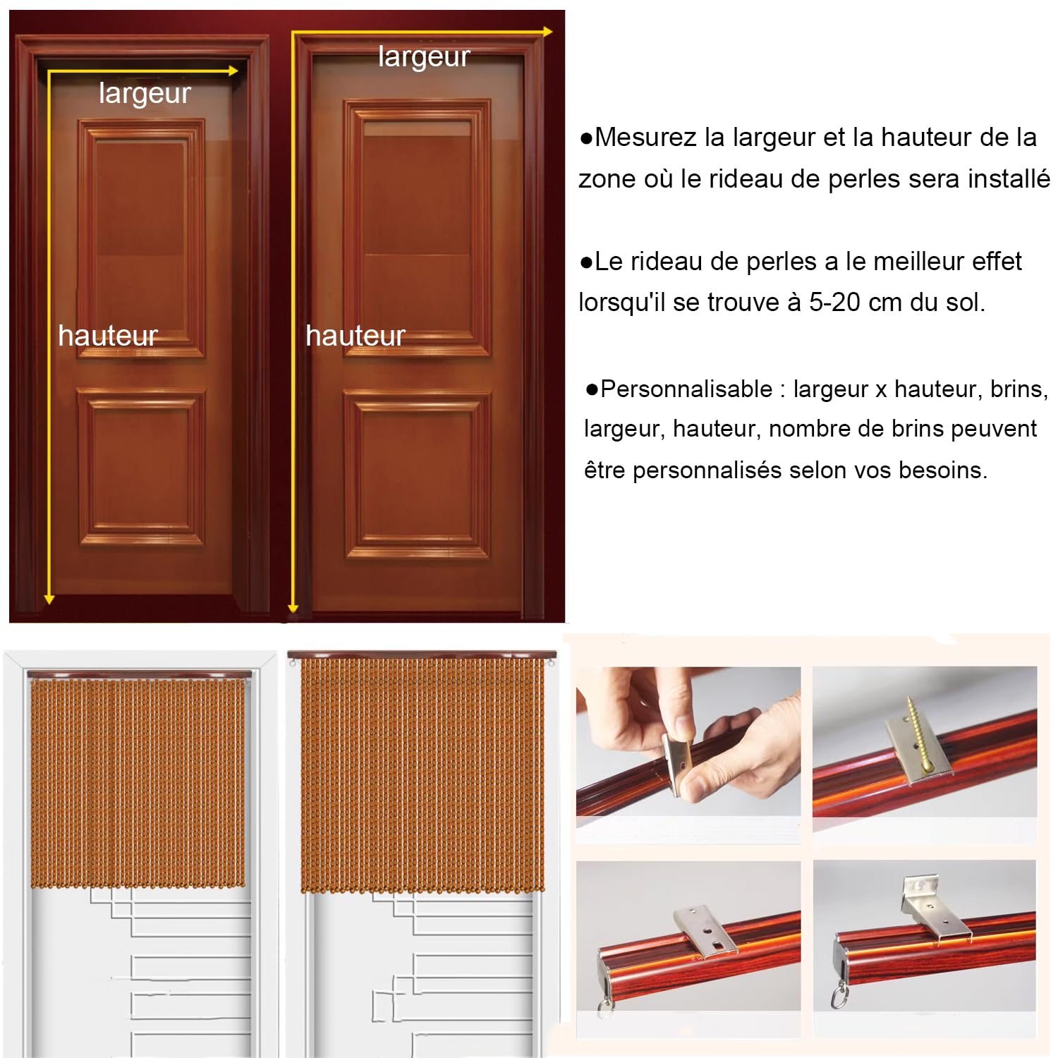 Rideau de Porte en Perles de Bambou pour Entrée,Rideaux de Porte pour Extérieur Intérieur Deco,Convient comme Moustiquaire pour Chambres,Salon,Balcons,Restaurant (121 brins 120cm x 90cm)
