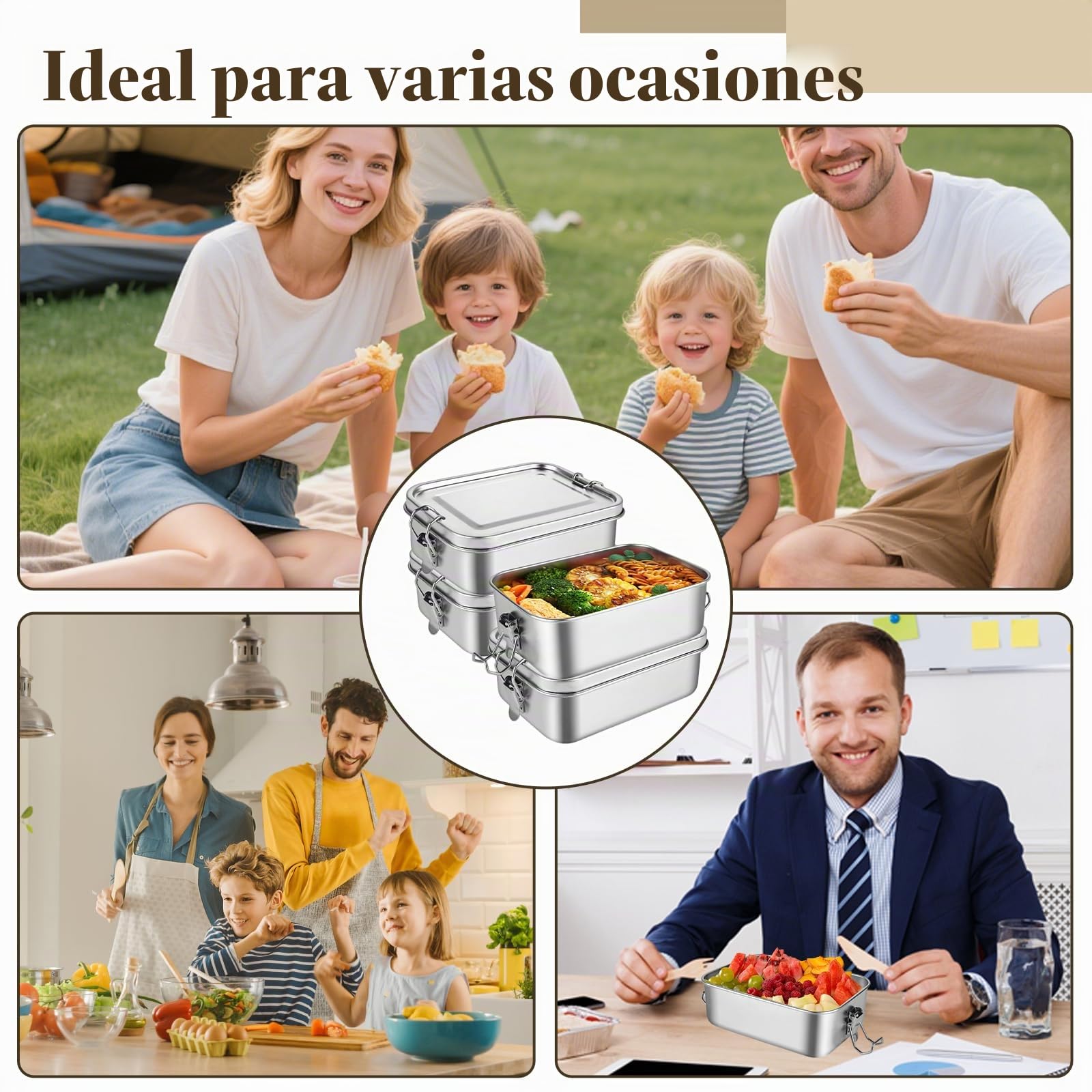 DAJAVE 4 piezas de fiambrera de acero inoxidable 850ml de acero inoxidable Bento Box, Bento Box para niños y adultos, a prueba de fugas y con anillo de sellado, recipientes para comida preparada
