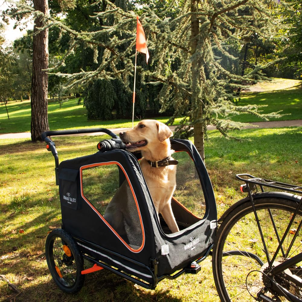 Fahrradanhänger & Jogger für Hunde bis 45 KG | 2 in 1 | Große Fenster & gepolsterte Liegematte | Maße: ca. L88 x B72 x H102 cm