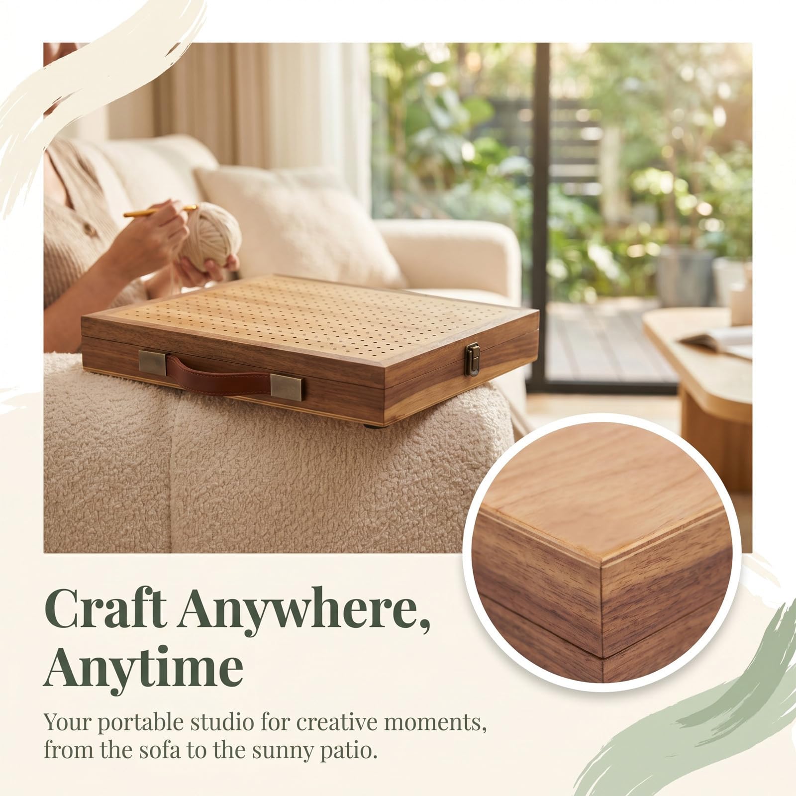 ULTECHNOVO Tabla Moldeadora para Ganchillo con Asa Portátil y Cajón de Almacenamiento, Base de Madera Gruesa con Diseño de Pendiente Ajustable para Proyectos de Tejido DIY