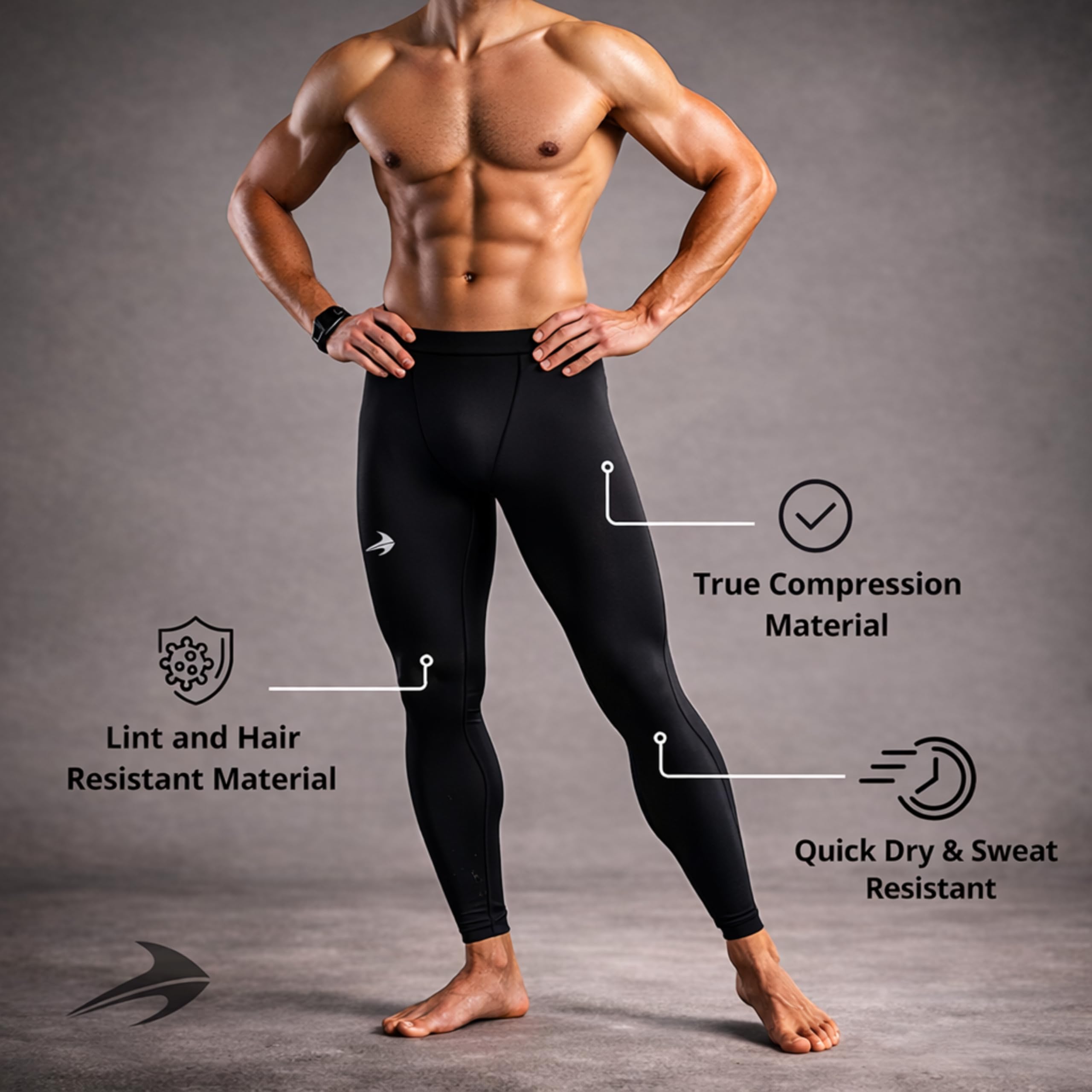 COMPRESSIONZ Męskie spodnie kompresyjne Performance Base Layer Running Tights Sportowe legginsy czarne