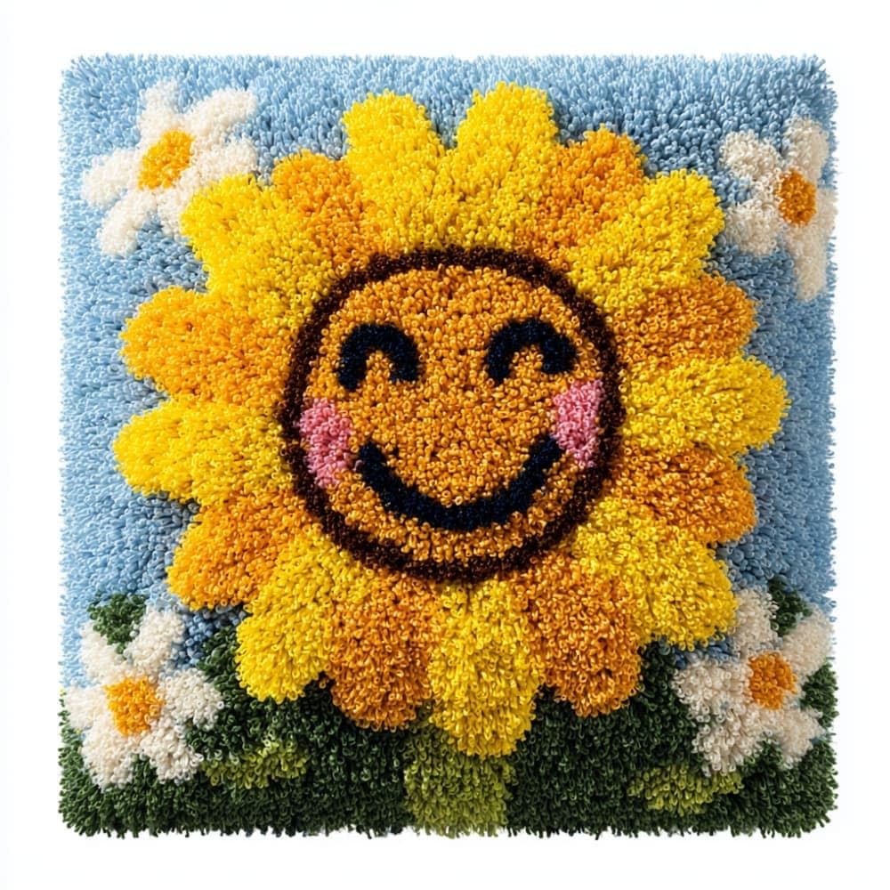 Taxpy DIY Latch Hook Pillow Kit Pre-Printed Hook and Latch Rug Kits Sunflower 17X17 Inch.Cross-Stitch Embroidery Cushion Cover for Home Sofa Decoration
