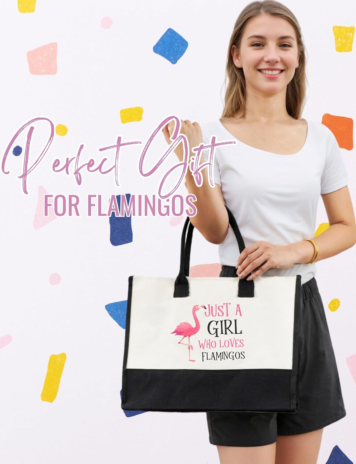 InnoBeta Flamingo Gifts for Women, Tote Bag with Top Zipper Closure and Shoulder Strap for Birthday, Christmas and Every Special Occasion - Image 2