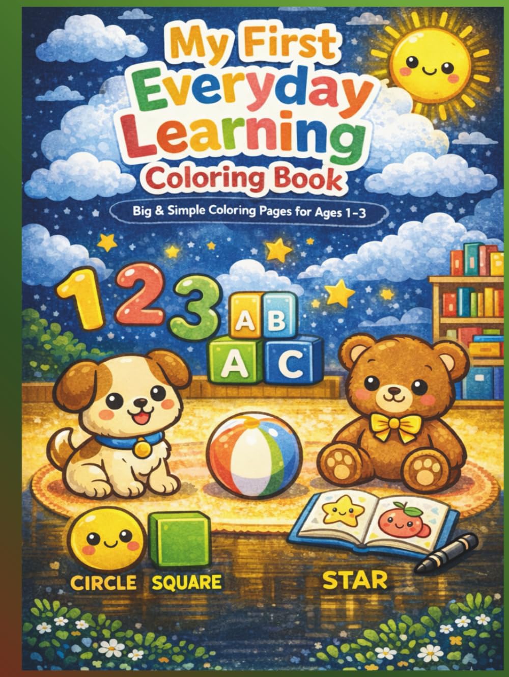 My First Everyday Learning Coloring Book: Big & Simple Coloring Pages for Ages 1–3 Letters, Numbers, Shapes, Animals & Daily Objects