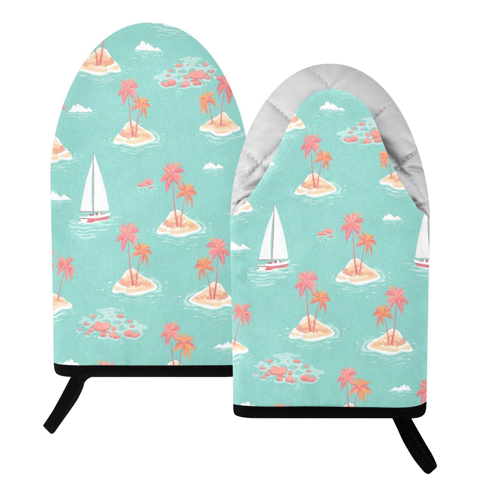 BURSTDDY Tropical Islands Oven Mitt,Heat Resistant Kitchen Mitts for Cooking