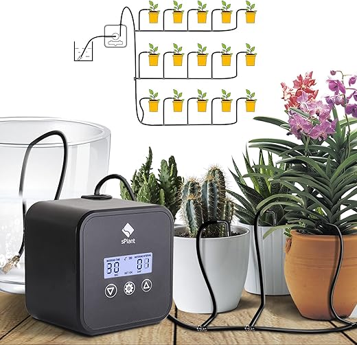 sPlant LCD Automatic Drip Irrigation Kit for 15 Plants, DIY Self Watering System, Digital Programmable Water Timer, Indoor House Plant Waterer, Upgraded Pump, Water-Saving Design