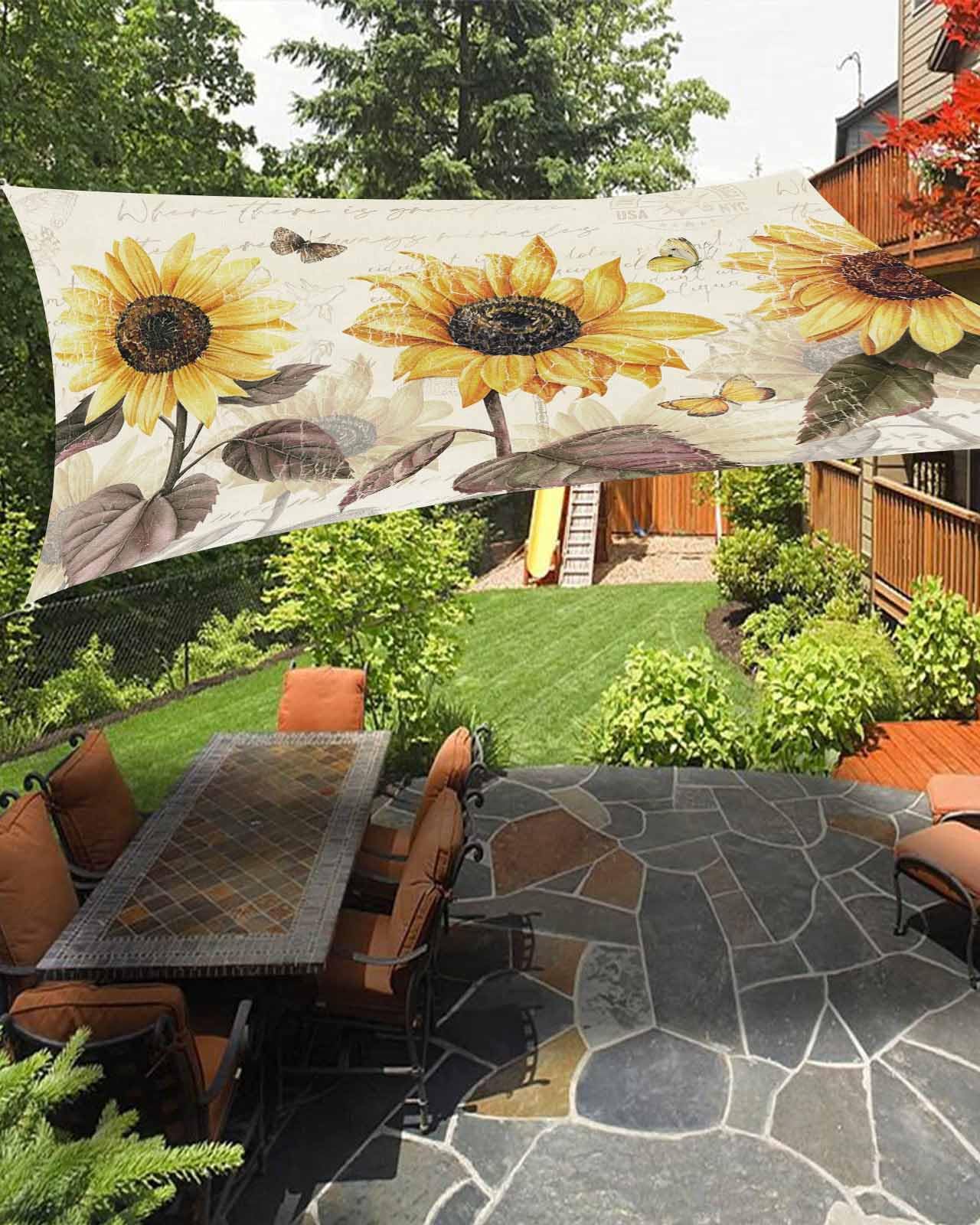 Boanket Sun Shade Sail 6.5' x 10', Spring Floral UV Block Sun Sails Shades, Farmhouse Summer Sunflower Butterfly Shade Cloth for Patio Deck Terrace Garden Lawns Beach Backyard