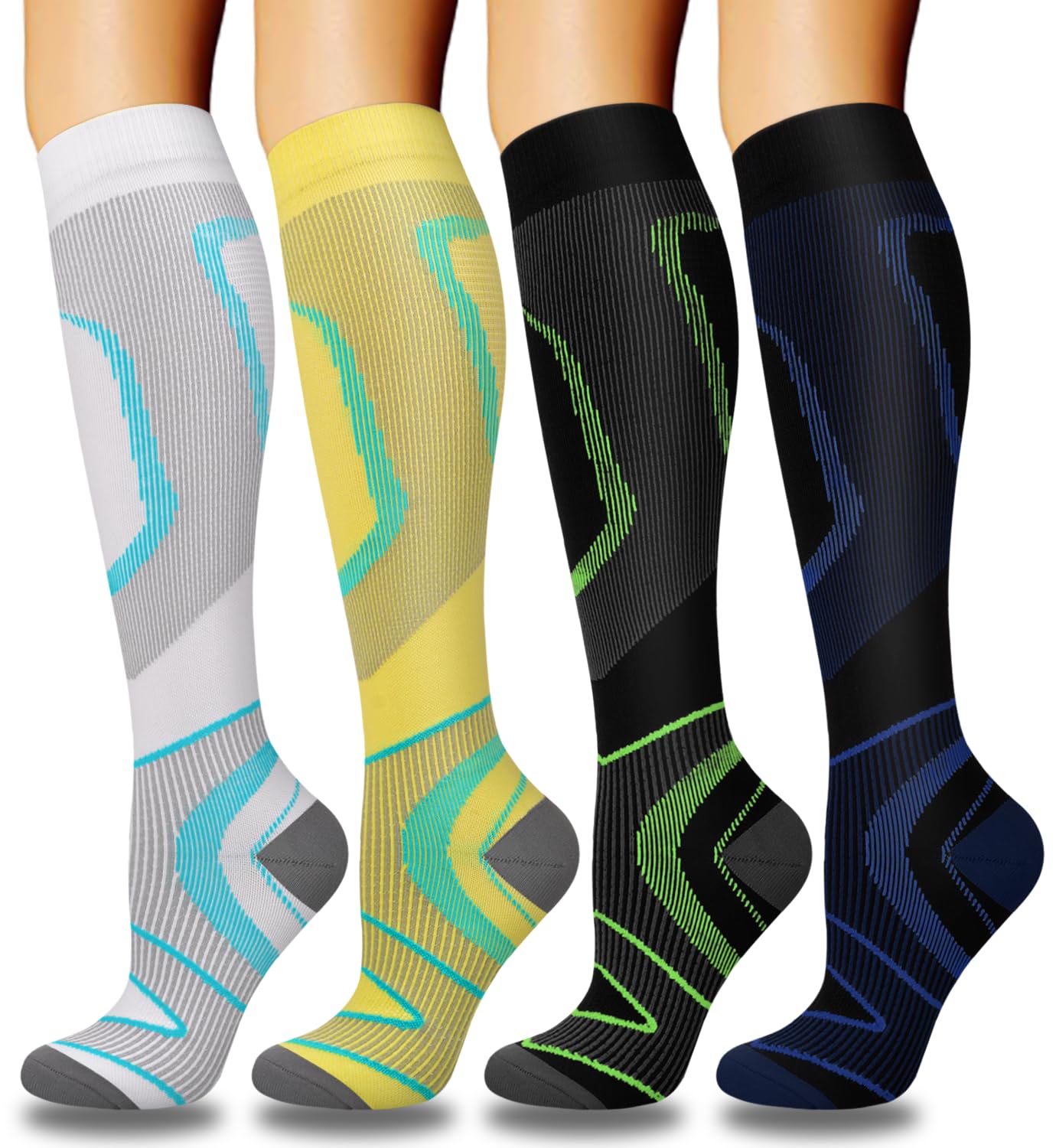 4 Pairs Copper Compression Socks for Men&Women(15-20mmHg), Compression Stocking for Swelling Running Hiking Travel Nursing