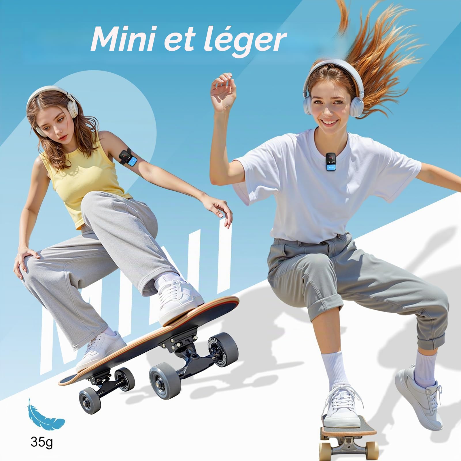Lecteur MP3 64 Go - Lecteur MP3 Clip avec Bluetooth 5.3, Lecteur de Musique Portable avec Radio FM, enregistreur Vocal, podomètre, Design Mini idéal pour Le Sport, écouteurs Inclus (Bleu)