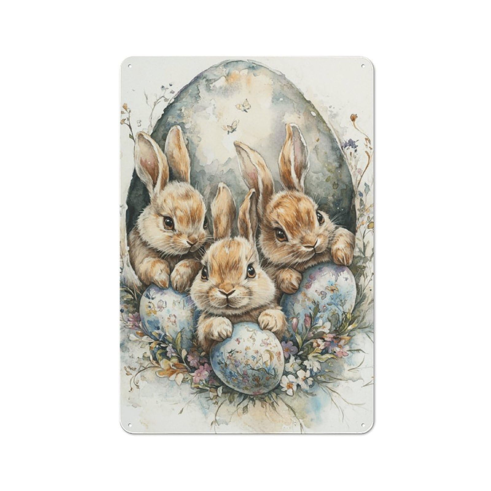 Junmoney Style-21 Retro Metal Wall Sign 30X20cm With Easter Bunny Watercolor Art For Home Bar Wall, A Housewarming Gift For Hosts Who Enjoy Retro Interiors