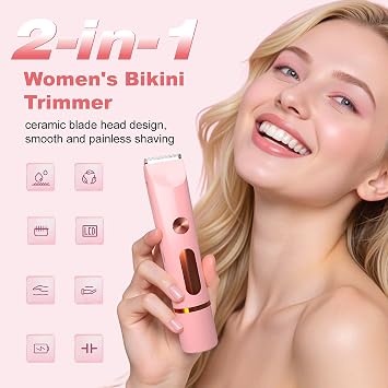 Bikini Trimmer for Women, Electric Razors for Women, Shaver with LCD Display, 2 in 1 Dual-Head Bikini Shaver, Rechargeable Razors, for Bikini Line Legs Underarms and Private Parts,Dry/Wet