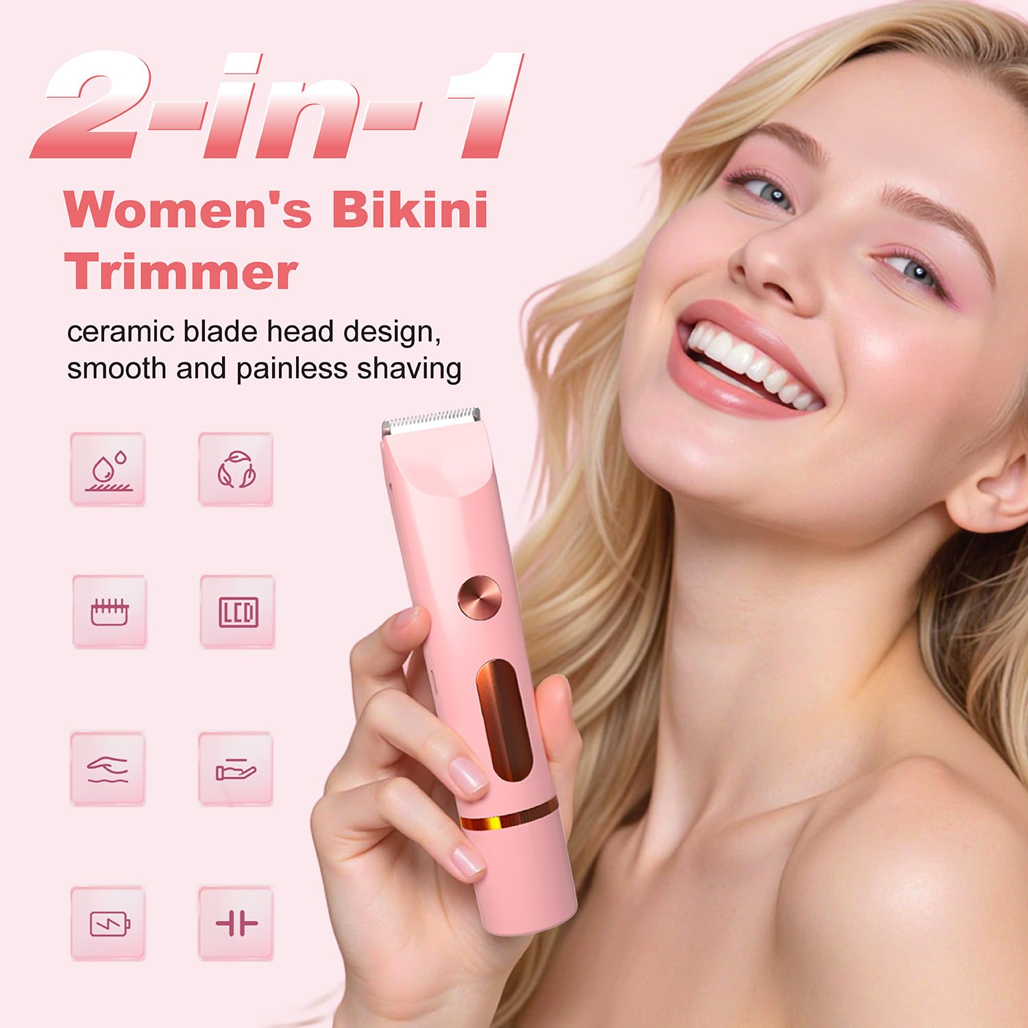 Rasoio elettrico per bikini da donna, rasoio elettrico da donna, rasoio con display LCD, rasoio 2 in 1 per bikini a doppia testa, rasoi ricaricabili, per gambe e ascelle e parti private, asciutto