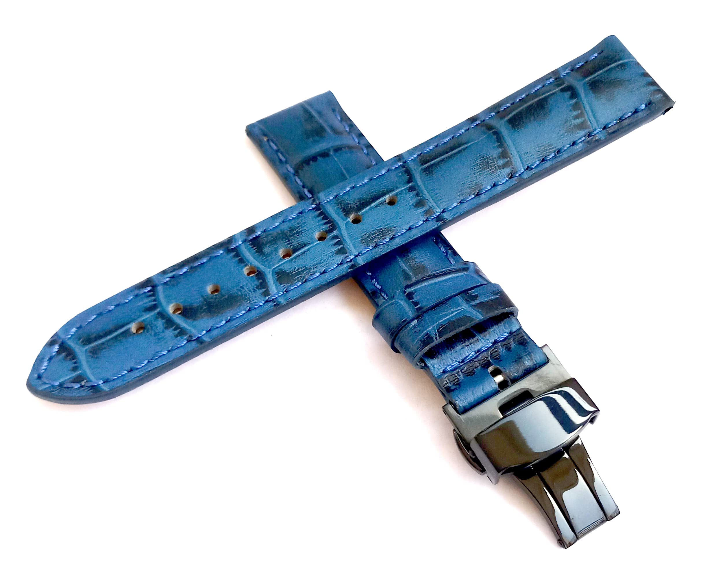 Ewatchaccessories 23mm Genuine Leather Blue With Blue Stich Watch Band Strap for Men and Women | Comfortable and Durable Material | Deployment Black Buckle (B09YRTN5X1) Amazon Price History, Amazon Price Tracker