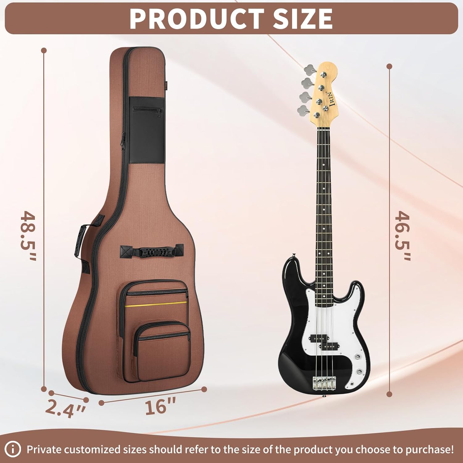 ANILD Bass Guitar Bag Bass Guitar Case Gig Backpack with Thick Padding Dual Adjustable Shoulder Strap Back Hanger Loop Anti-theft Pocket