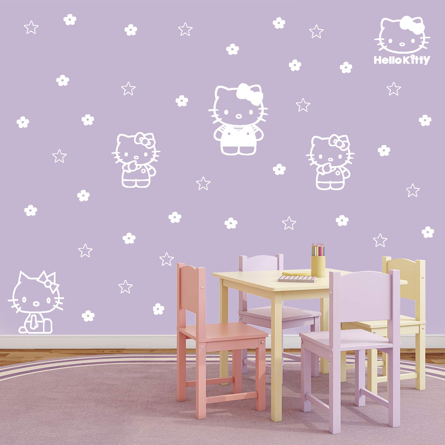 Vinyl Art Decal Decor - Hello Kitty - 7" to 9" Each - Cute Trendy Inspiring Lovely Design for Girls Boys Bedroom Closet Playroom Nursery Kinder Daycare Living Room Wall Sticker (White)