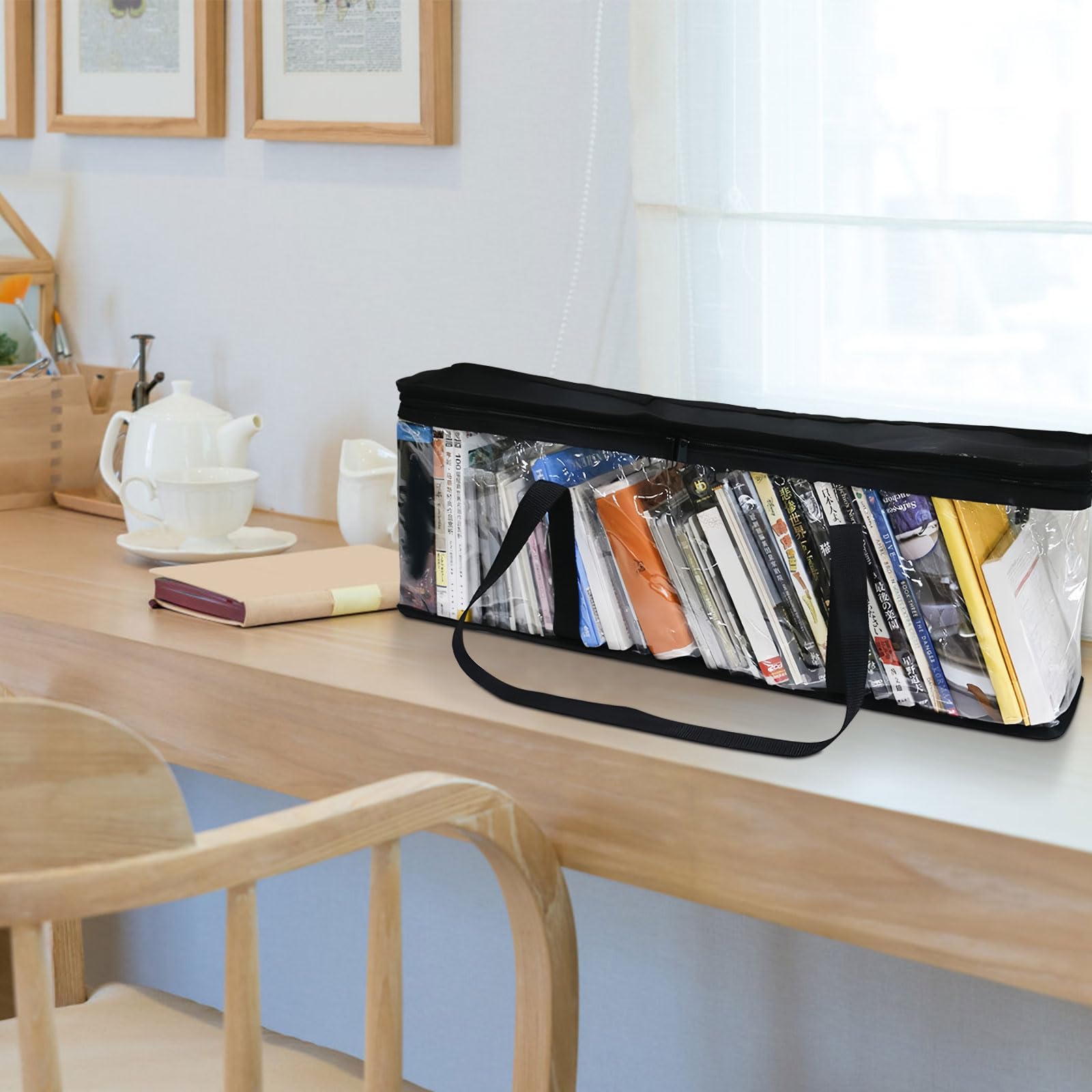 Sac de Rangement Portable pour CD/DVD avec Poignées, Étui PVC Transparent, Lot de 2