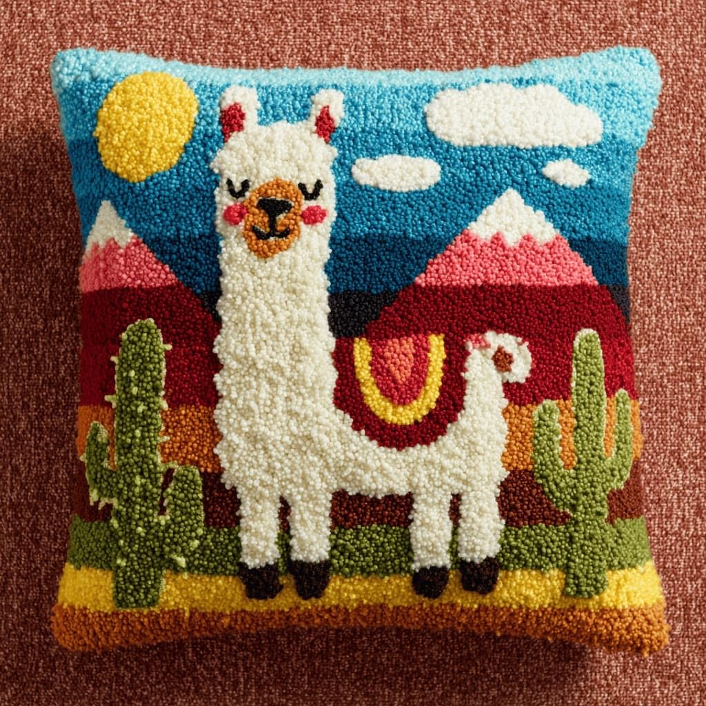 AxiangziK Latch Hook Pillow Kit for Adults,Alpaca 17X17In Latch Hook Kit for Pillow Cover with Instruction for Beginner Cross Stitch Sofa Cushion Cover with Crochet Yarn for Beginners and Home Decor
