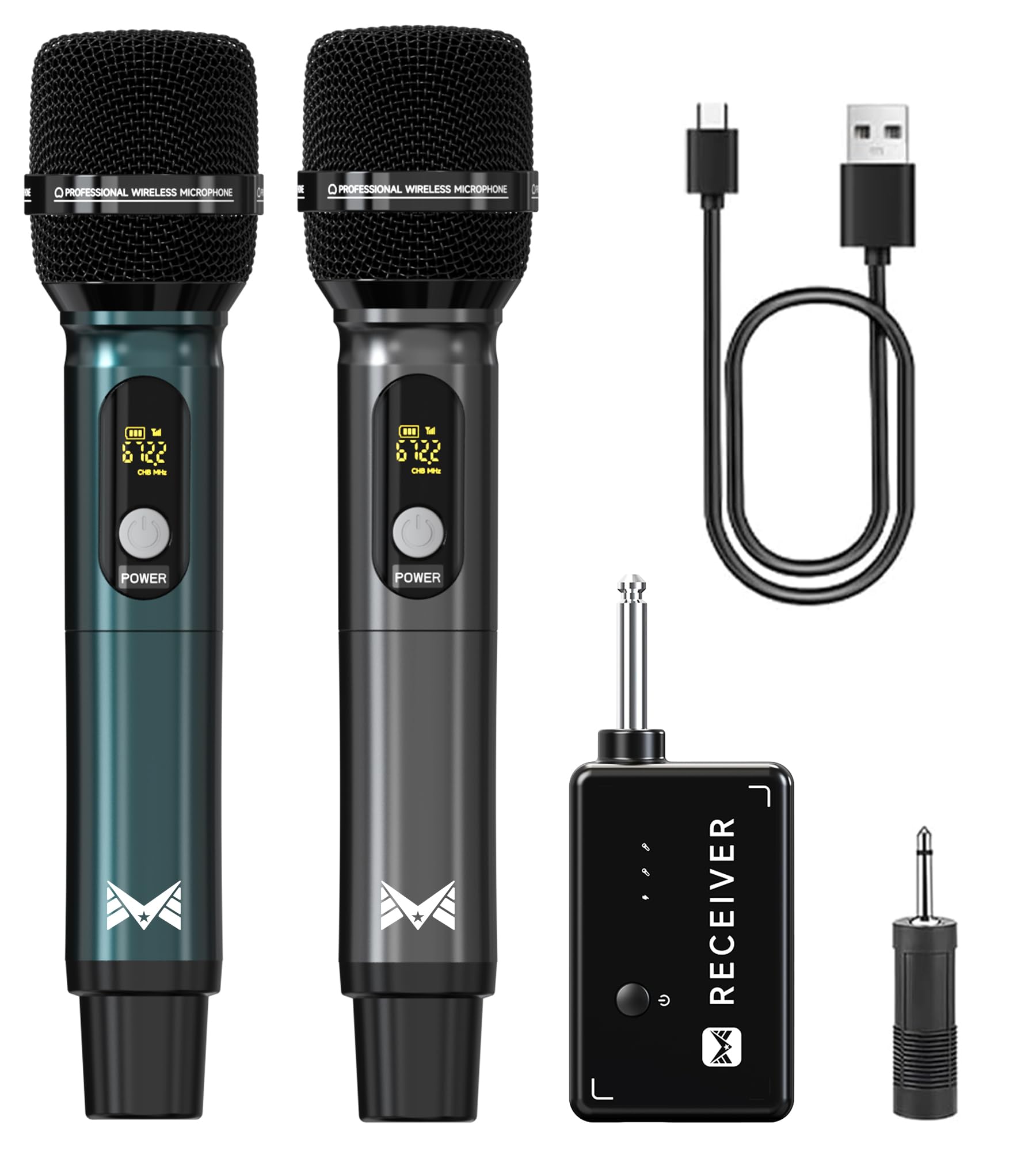 ECHOMUSSY Dual Rechargeable Wireless Microphones for Karaoke &amp; Singing