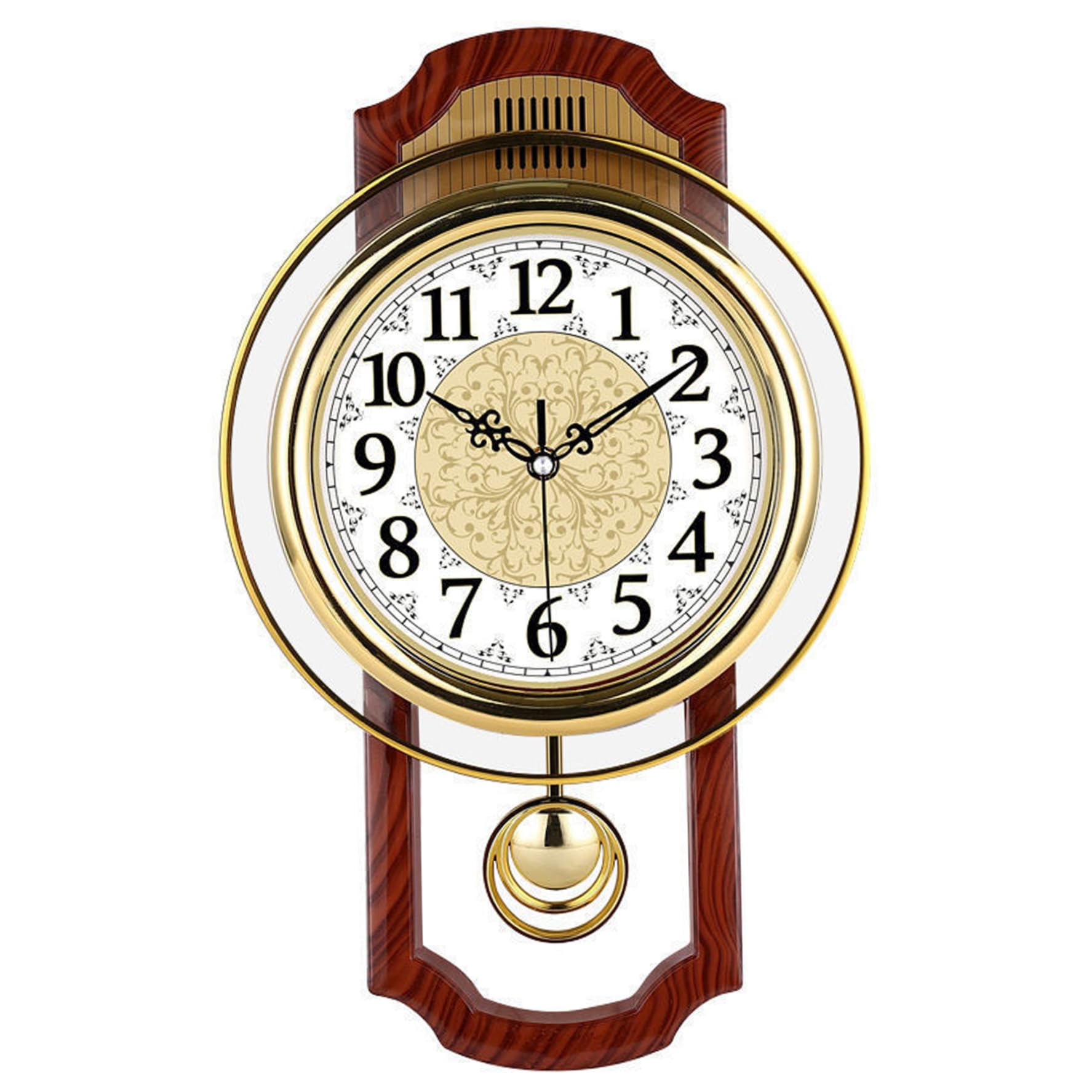 Tsawntd Brown Pendulum Wall Clock - Wall Clock Quiet-Ticking Quartz Movement For Living Room & Bedroom, Square Woodgrain Design