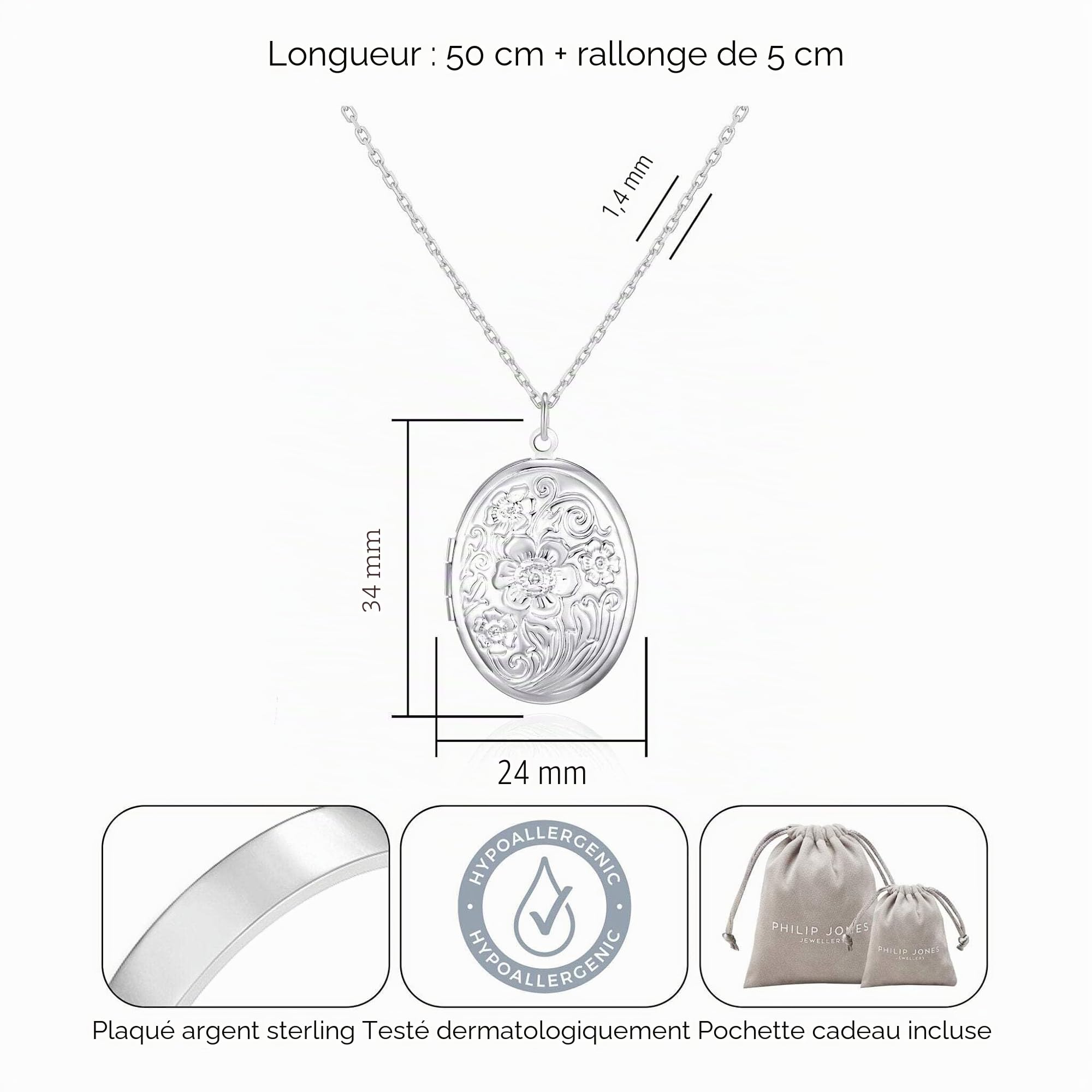 Philip Jones Médaillon Ovale plaqué Argent