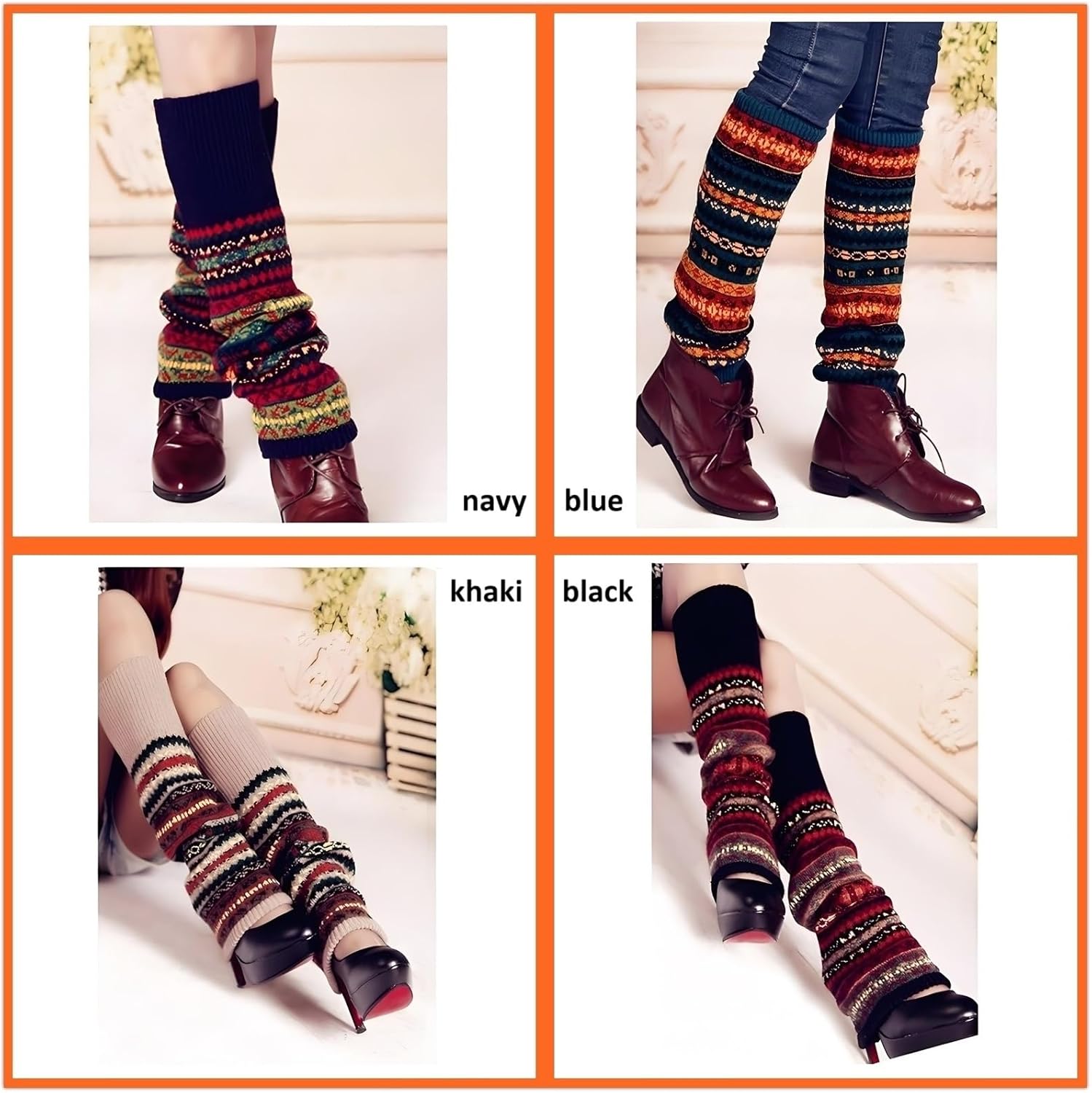 ANSLYQA Leg Warmers for Women, Boho Bohemian Style Cable Knitted Thicker Warm in Winter for Party Sports,