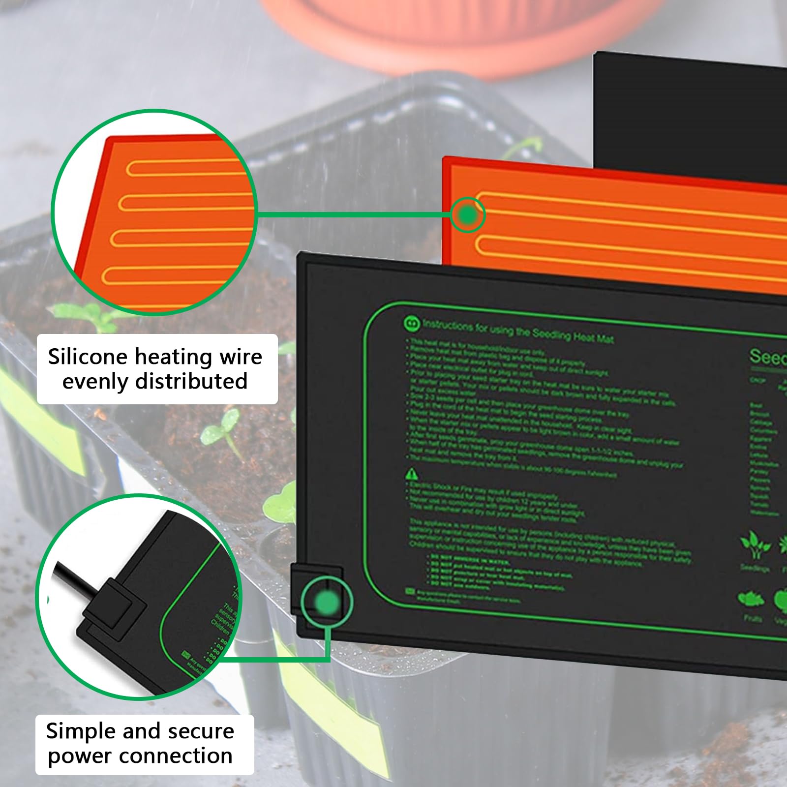 Aisny Estera Térmica para Plántulas, 50W Estera Térmica para Invernadero Interior Controlador Termostático 68°F-86°F Reptiles Placa Calefactora para Mascotas Almohadilla, 25 x 52 cm