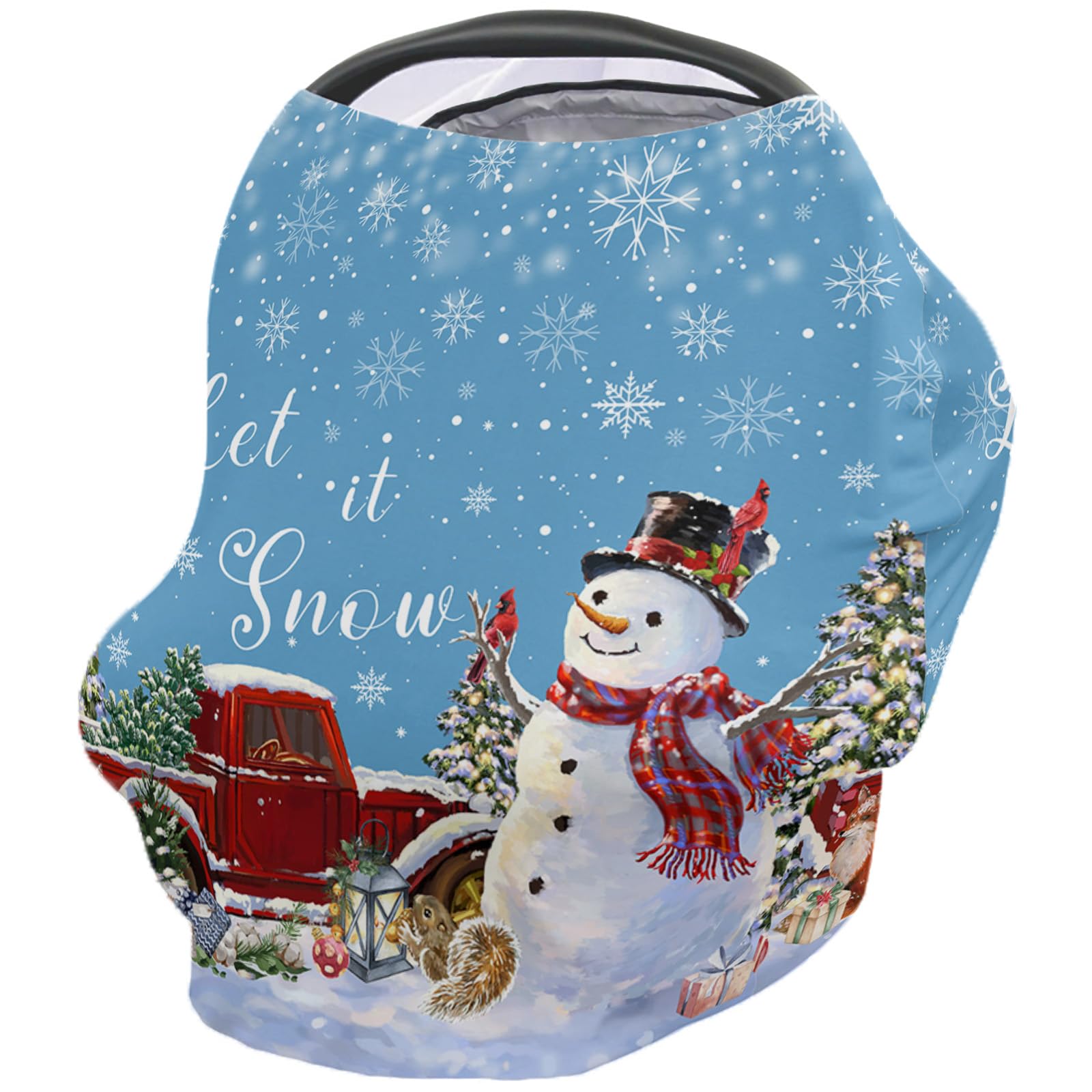 Nursing Cover for Breastfeeding Scarf, Merry Christmas Tree Truck Snowflake Xmas Snowman Blue Baby Car Covers Super Soft Multi Use for Canopy Shopping Cart Cover Blanket Stroller Cover