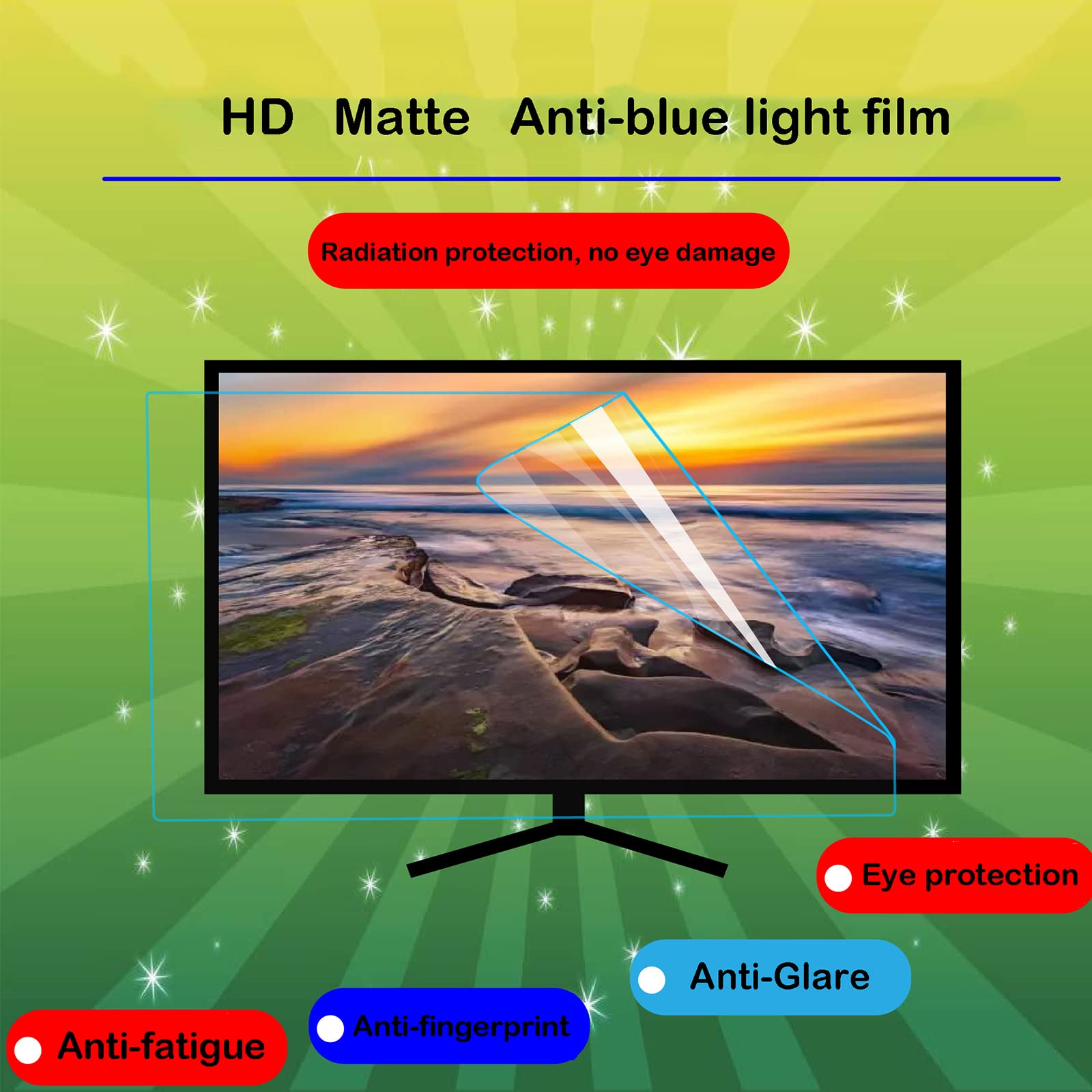 Anti Blauw Licht TV-schermbeschermer, 32-75 Inch Frosted Film Anti Blu Ray Anti-kras Anti-glare Anti-vingerafdrukfilm Stralingsbescherming Voor Lcd, Led, Oled, Qled 4k Hdtv,HD-47in(1044X590) mm