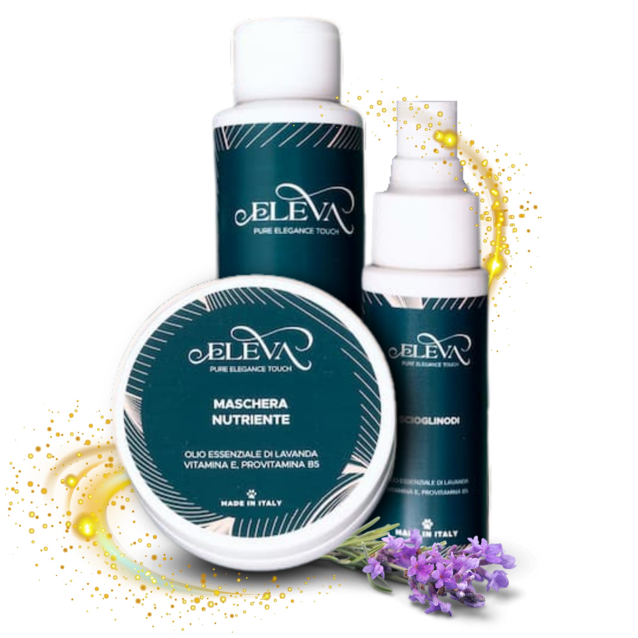 ELEVA PET - Kit Conosciamoci - Shampoo Delicato, Maschera Nutriente e Scioglinodi per Cani - Beauty Routine Completa - Ingredienti Vegetali - PH Ottimizzato - con Olio di Lavanda - Made in Italy