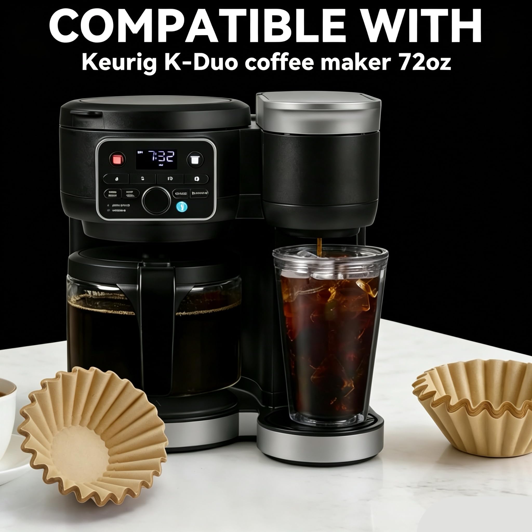 MUOLUTH Papier-Kaffeefilter, kompatibel mit Keurig Duo-Kaffeemaschine, ungebleicht, extra tiefes Schüssel-Design, 100 Stück, für 2041 ml Karaffe
