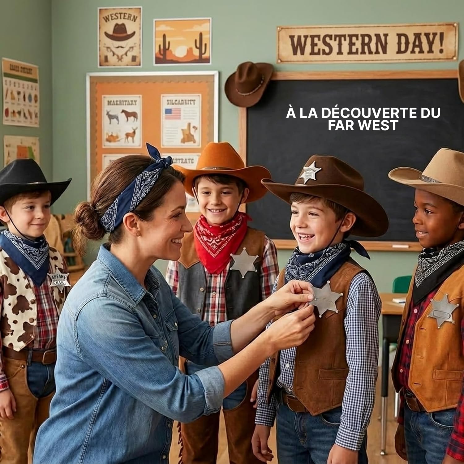 Badges de shérif en métal – Lot de 24, Silver Star Badges nominatifs Western Cowboy pour enfants