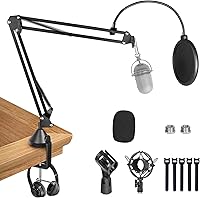 Vista 1 de Brazo de brazo, brazo de micrófono ajustable con 2 clips y filtro pop, escritorio con soporte de micrófono con adaptador de 3/8 a 5/8 pulgadas