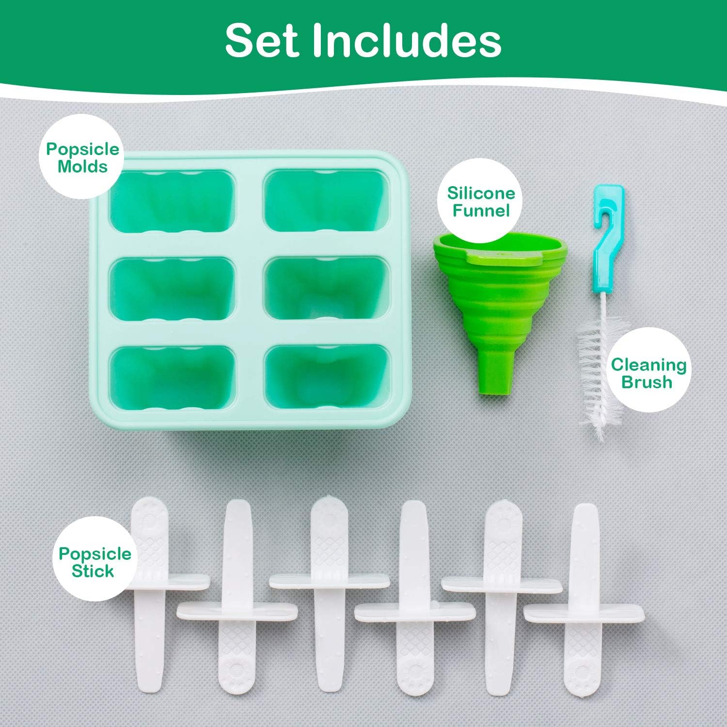 Popsicle Molds, 6 Pieces Silicone Ice Pop Molds Reusable Easy Release Ice Pop Maker for DIY Frozen Popsicle with Silicone Funnel and Cleaning Brush