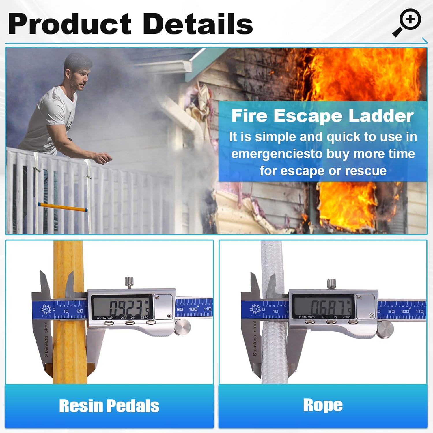 Fire Escape Ladders, 13 FT Emergency Ladder for Second Floor, Anti-Slip Rescue Fire Ladder 2 Story Window Ladder Fire Escape 2 Story Balcony Railing Treehouse, Fast to Deploy - Image 3